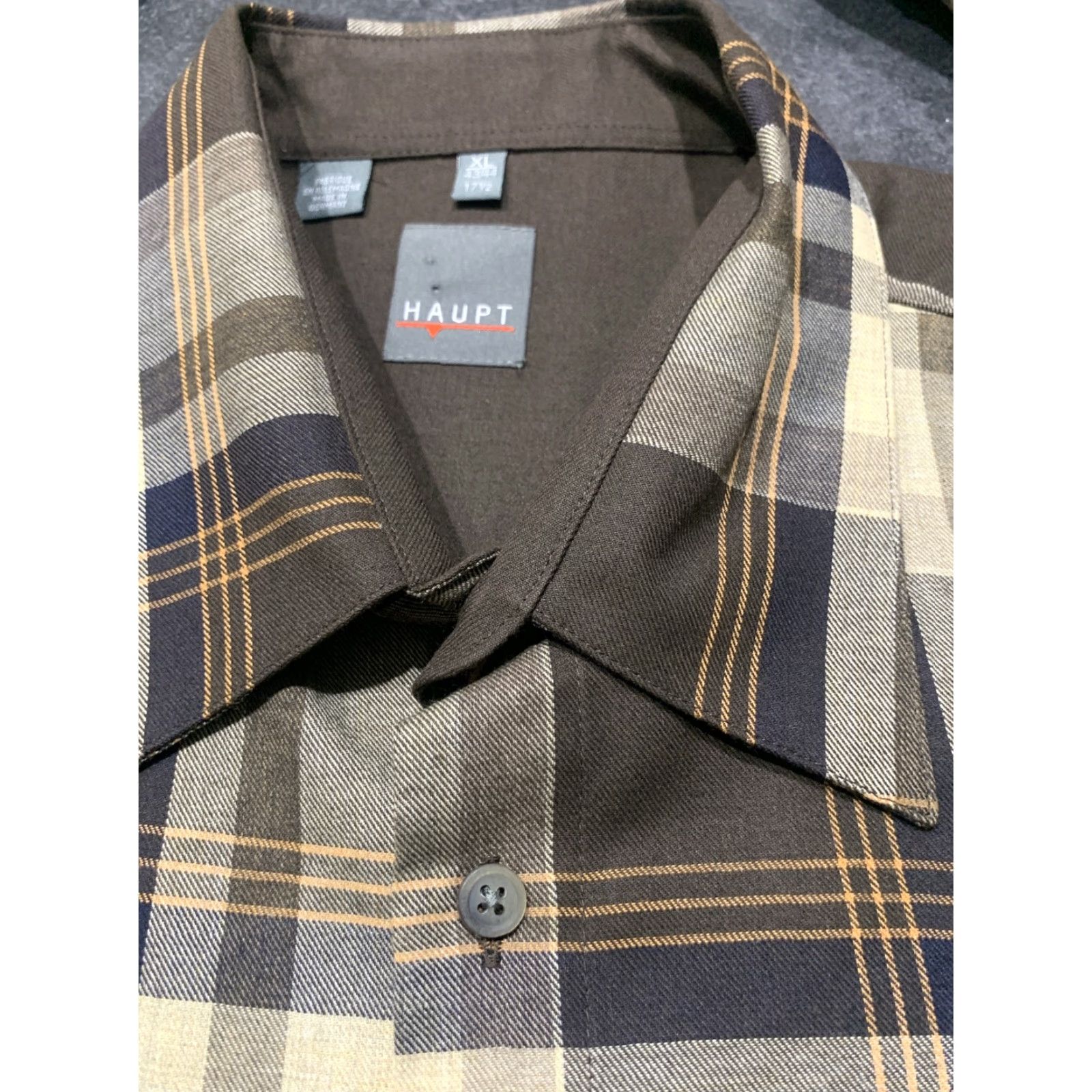 Vintage Haupt Men's Long Sleeve Button-Up Shirt XL Brown Beige Windowpane Plaid Casual Office Business Size US XL / EU 56 / 4 - 4 Thumbnail