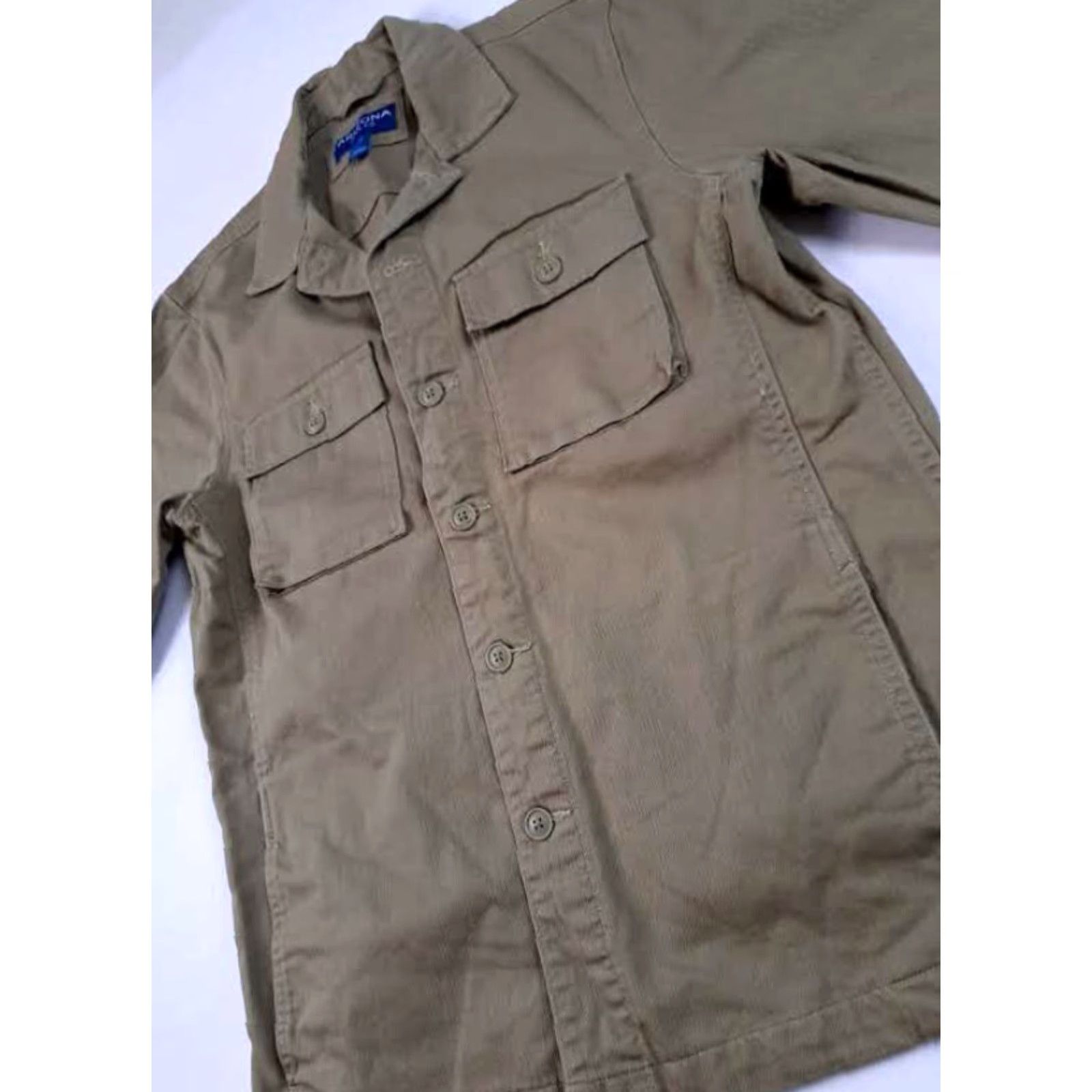 Vintage Arizona Jeans Shirt Button-Up Men Medium Tan Brown Cotton Canvas Short Sleeve Button-Up 29in Long All Seasons Outdoors Pockets Regular Size M Size US M / EU 48-50 / 2 - 3 Thumbnail