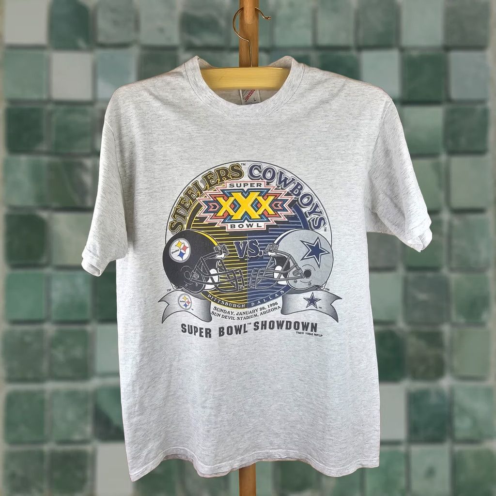 Jerzees VINTAGE 96' STEELERS VS COWBOYS SUPER BOWL SHOWDOWN SINGLE STITCH GRAY T-SHIRT L Size US L / EU 52-54 / 3 - 1 Thumbnail