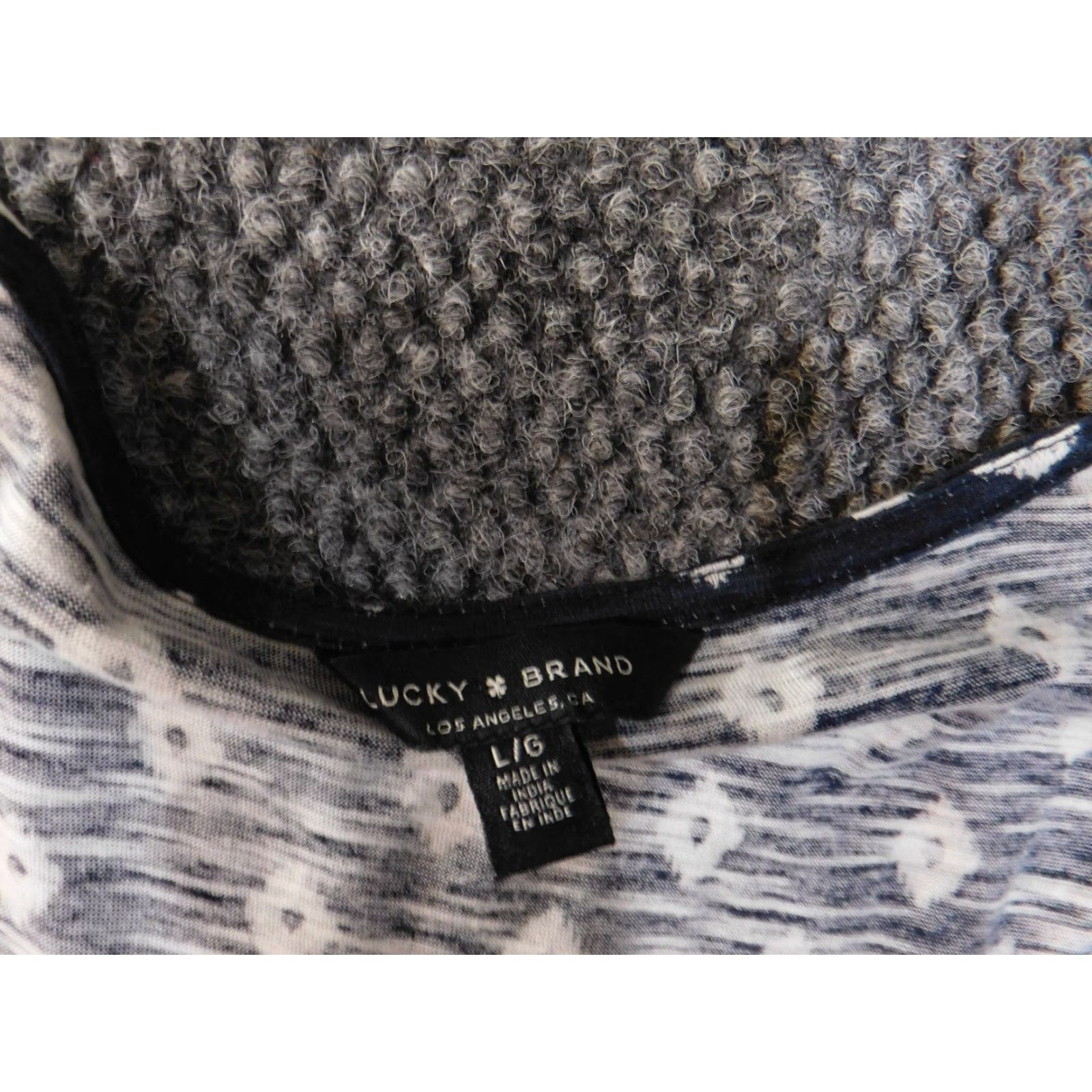 Lucky Brand Lucky Brand Blouse Womens Large Blue White Short Sleeve Boho Geometric Pattern Size L / US 10 / IT 46 - 4 Thumbnail
