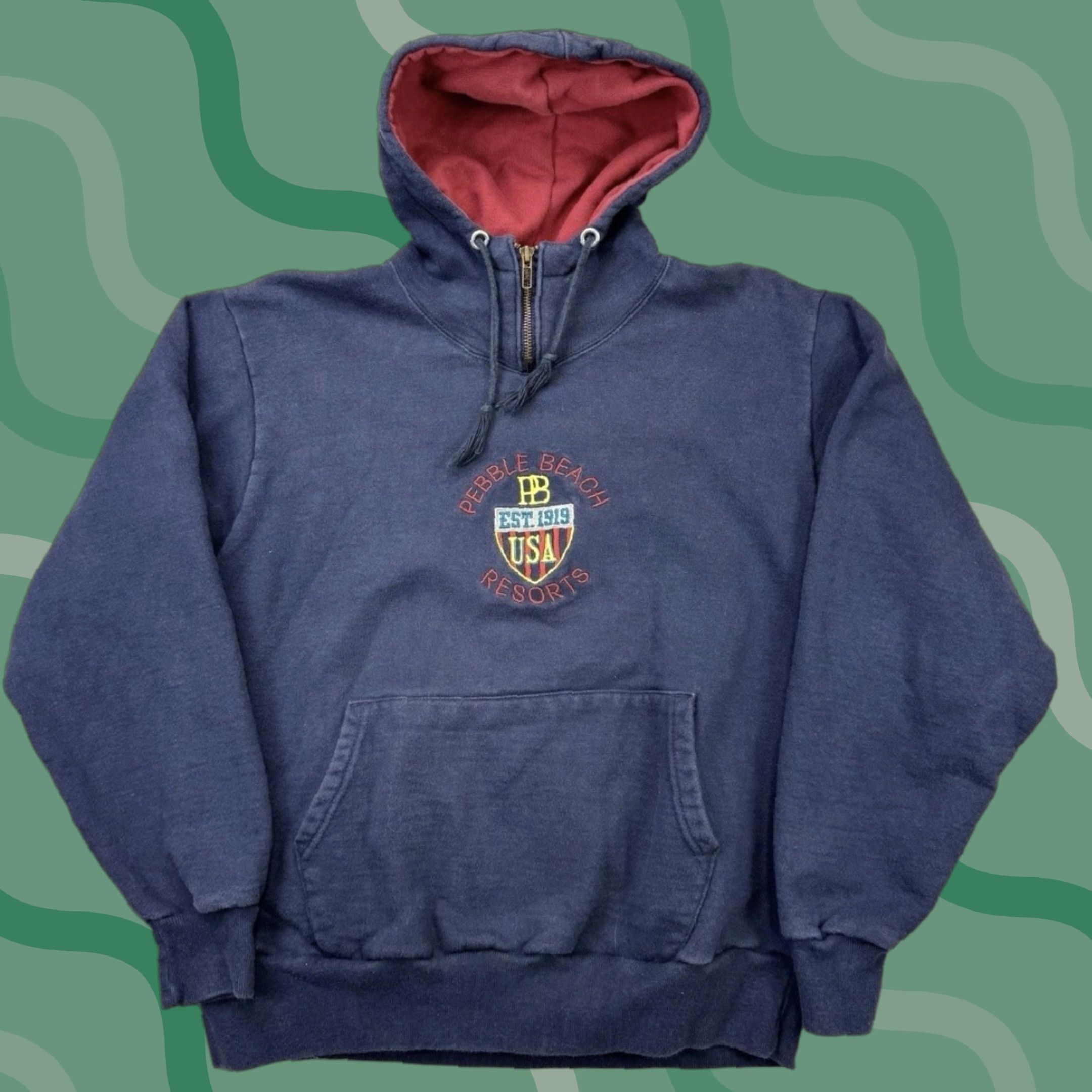 VINTAGE Champion Pebble Beach Resorts Hoodie Mens Large Pullover USA 90s