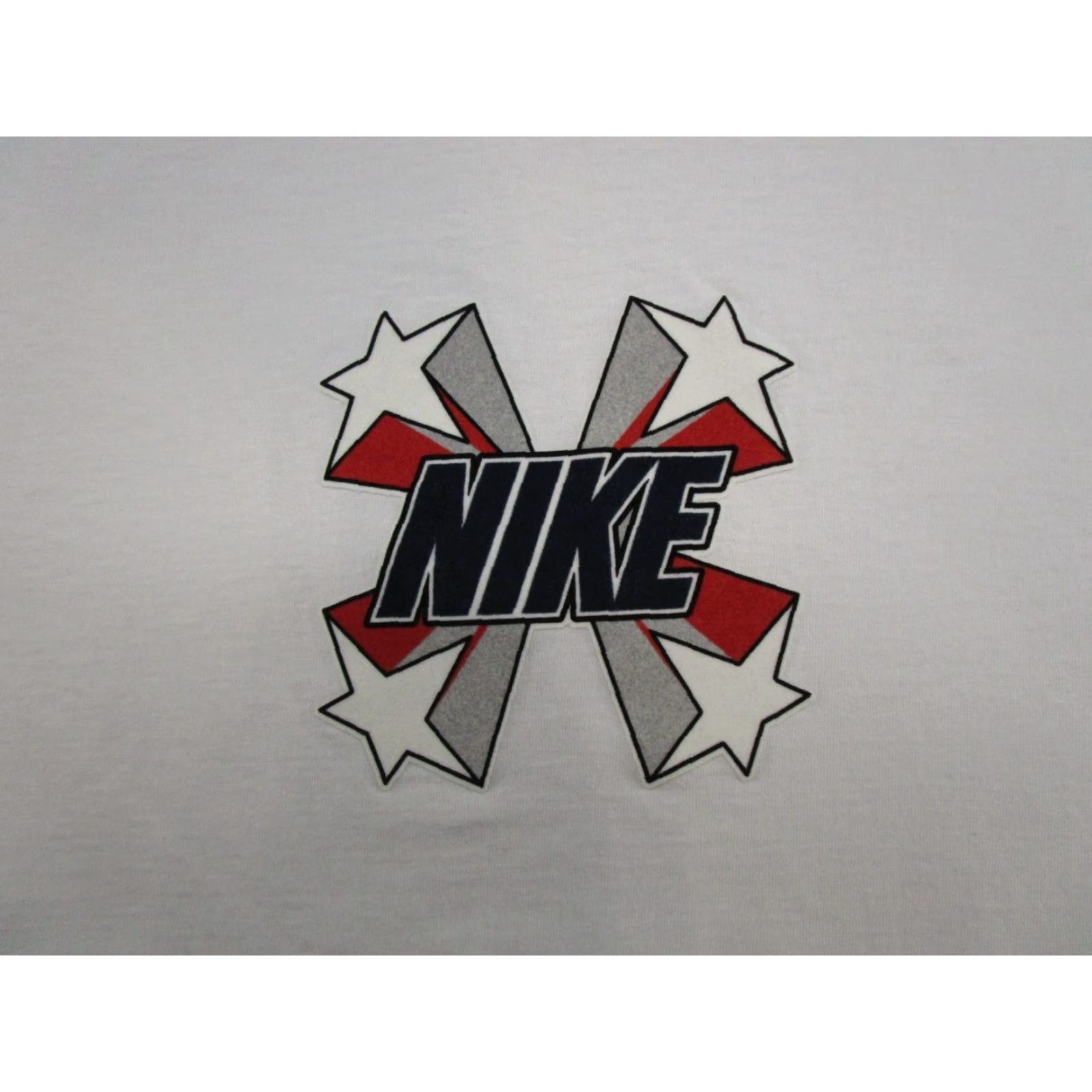 Nike VINTAGE Nike Shirt Mens XL White Y2K Silver Tag Felt Logo Spell Out Stars Size US XL / EU 56 / 4 - 2 Thumbnail