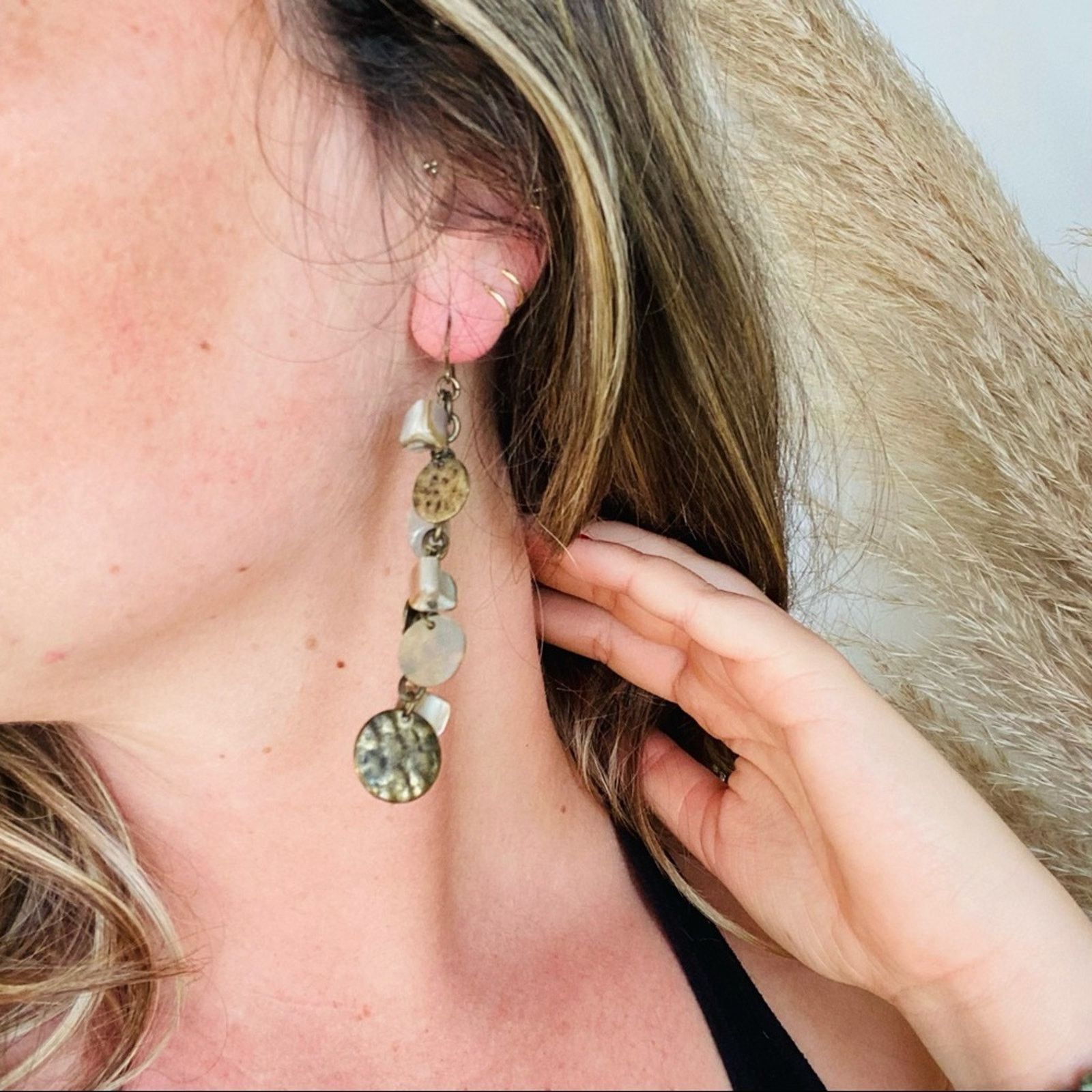 Nordstrom NORDSTROM VINTAGE Brass Circle Square Drop Earrings Jewelry Size ONE SIZE - 6 Thumbnail
