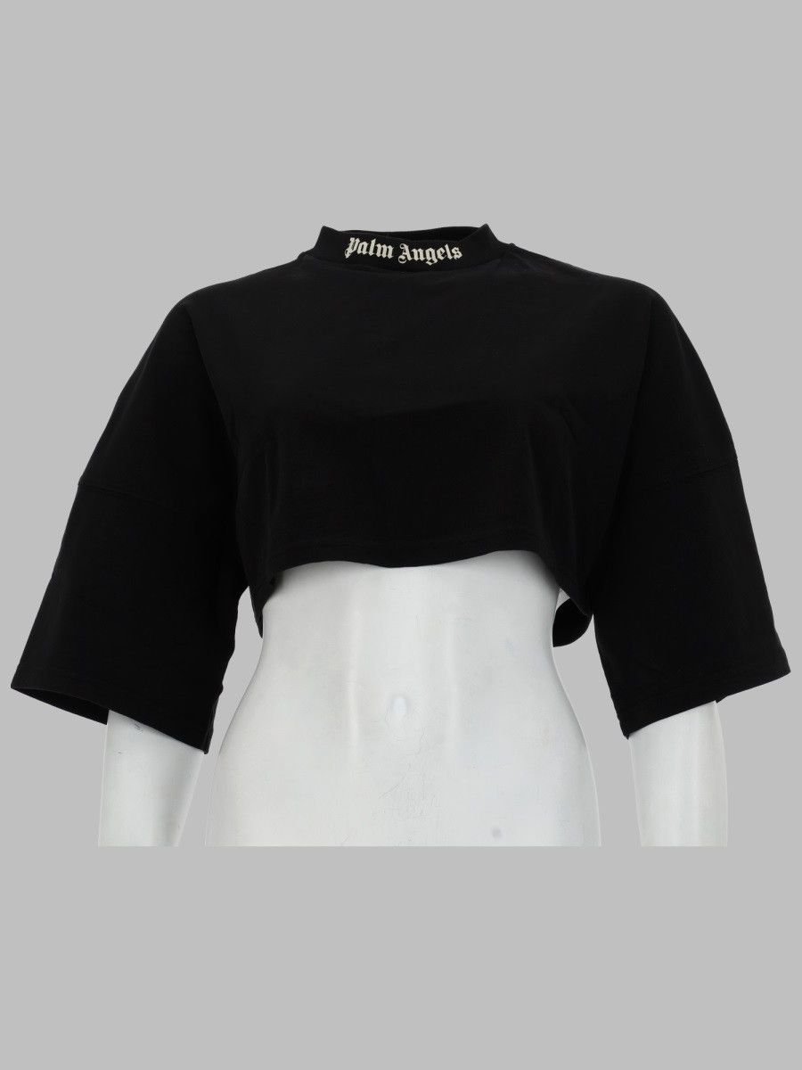 Palm Angels PALM ANGELS T-SHIRT CROPPED CON LOGO - BLACK Size S / US 4 / IT 40 - 1 Thumbnail