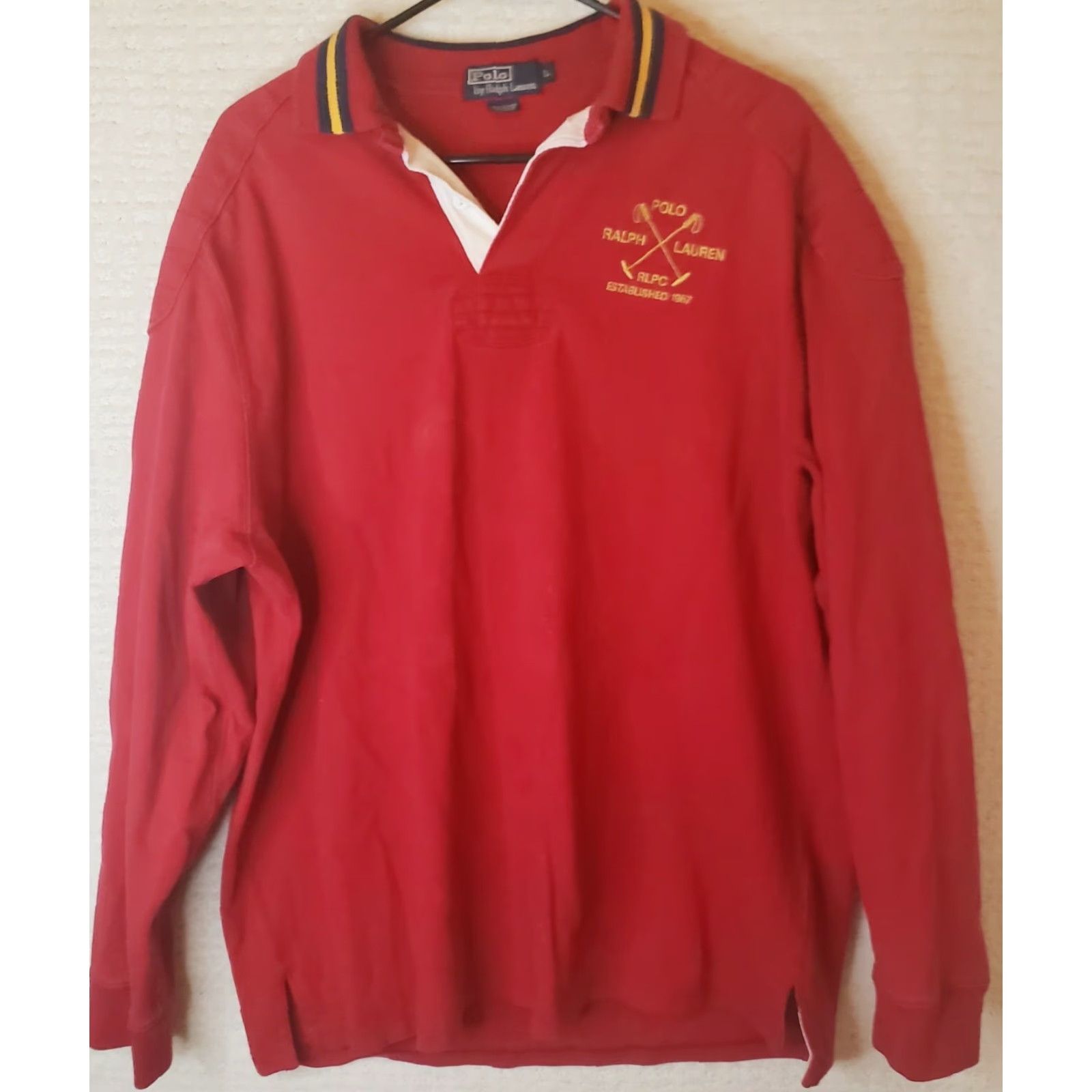 Polo Ralph Lauren Ralph Lauren Polo Shirt Mens L Red Long Sleeve Rugby Embroidered Logo Elbow Pads Shirt Size US L / EU 52-54 / 3 - 2 Thumbnail