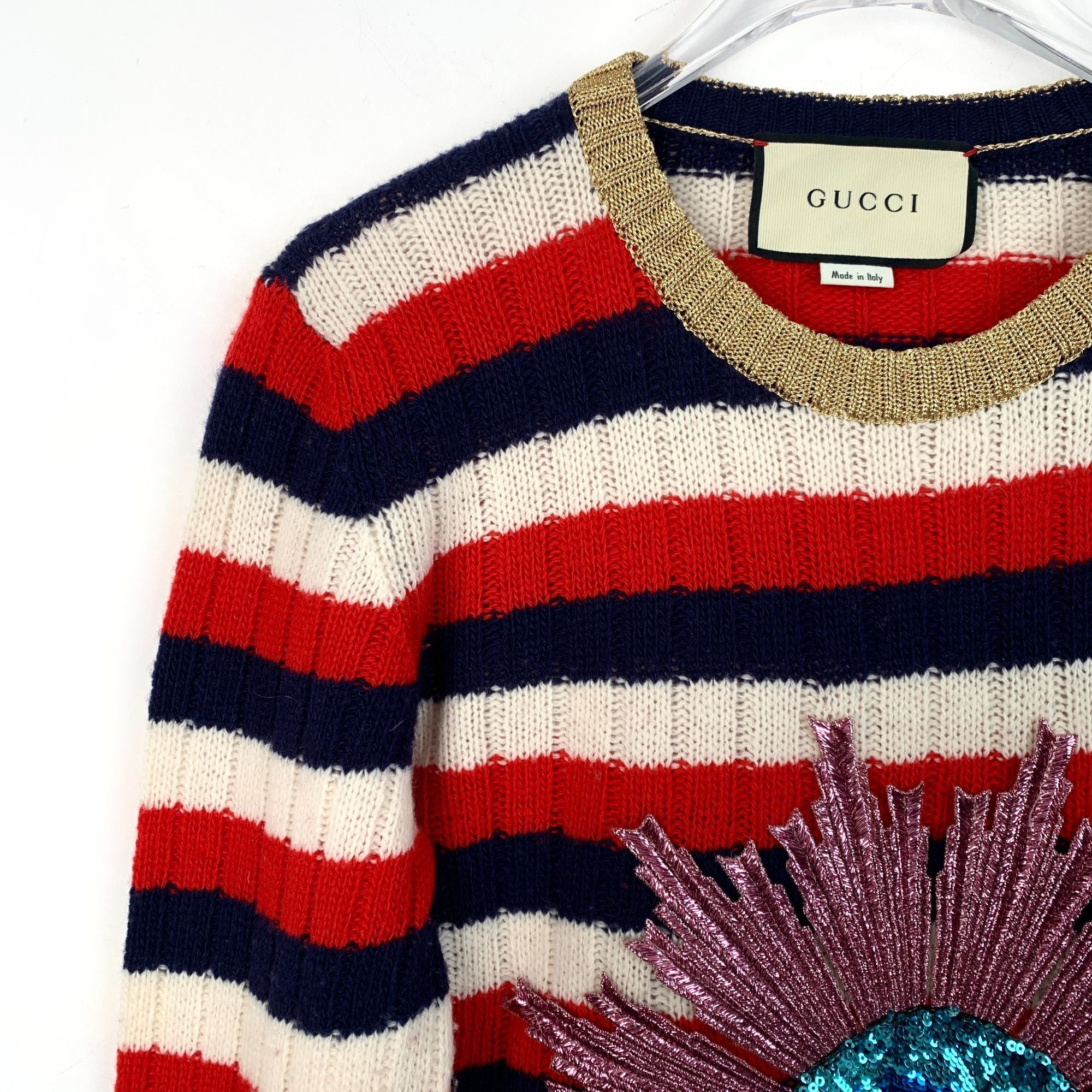 Gucci Gucci Womens Striped Sweater With Sequin Planet Appliqué Size S / US 4 / IT 40 - 3 Thumbnail