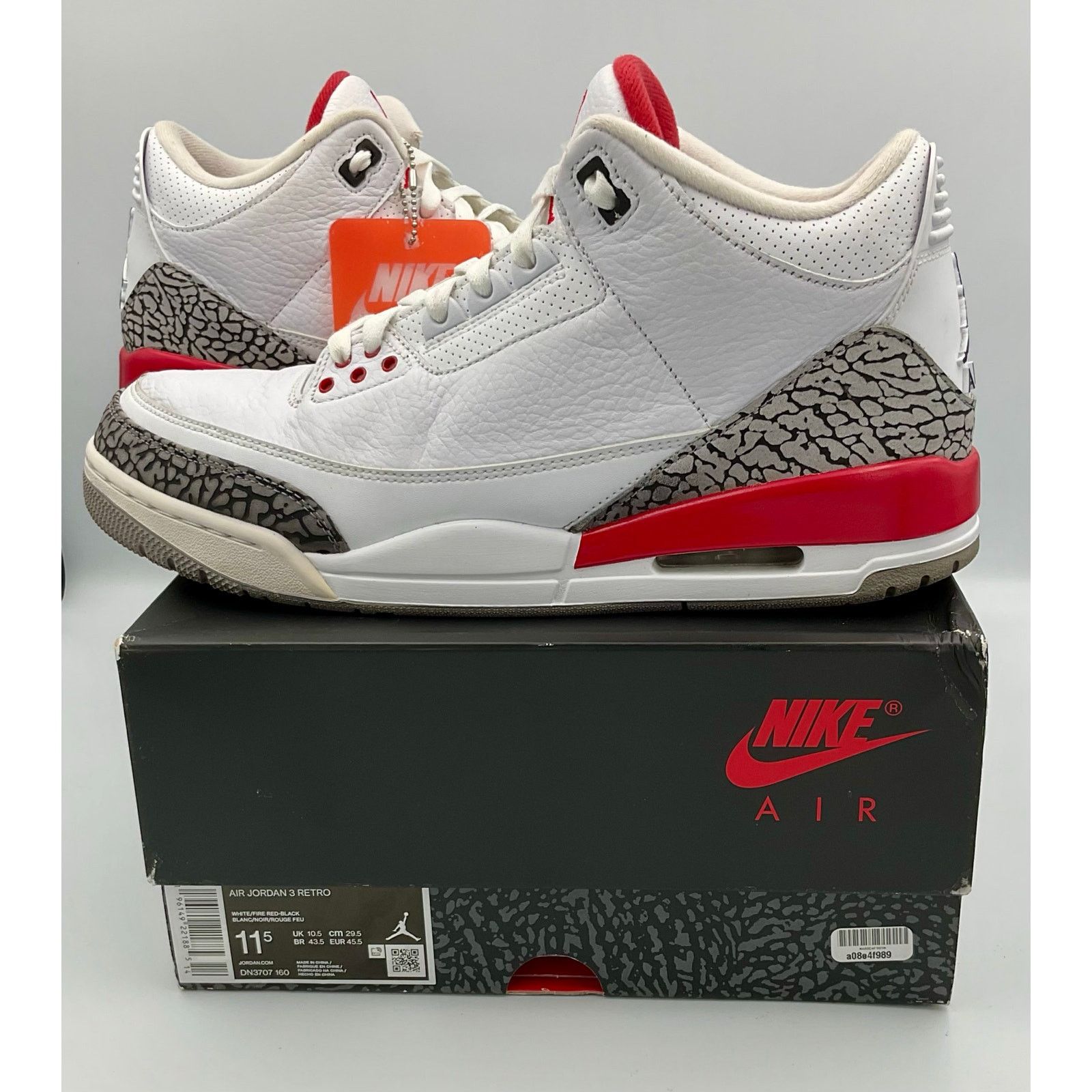 Nike Air Jordan 3 Retro Fire Red DN807-160 M11.5 Preowned Size US 11.5 / EU 44-45 - 2 Thumbnail