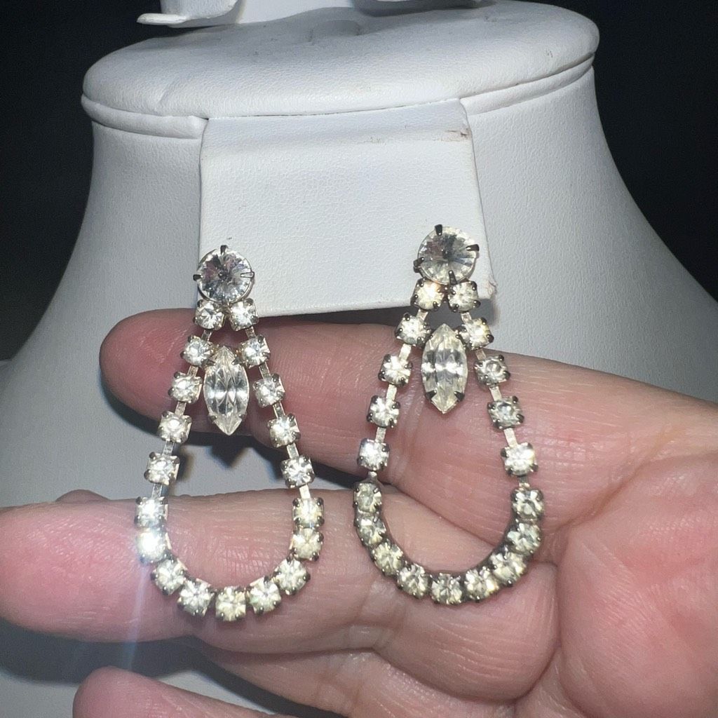 Vintage Vintage Prong Set Double Loop Rhinestone Earrings Size ONE SIZE - 3 Thumbnail