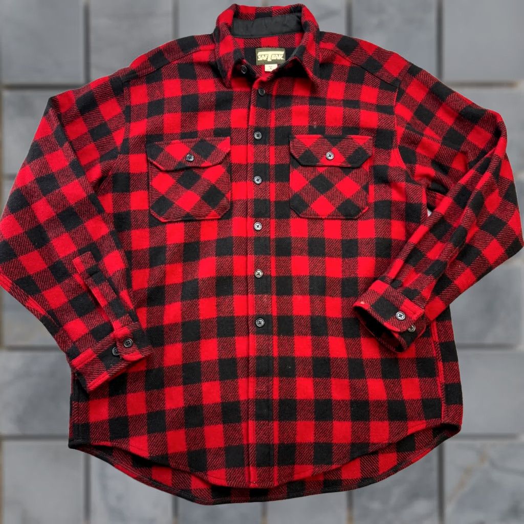 SafTbak SafTbak Vintage Check Wool Flannel Button-Up Shirt - Mens XL Red Black Size US XL / EU 56 / 4 - 1 Thumbnail