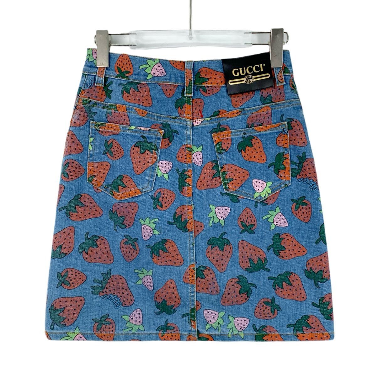 Gucci Gucci Blue Strawberry Print Cotton Denim Skirt Size 40M Made Size 40" / US 18 - 1 Thumbnail