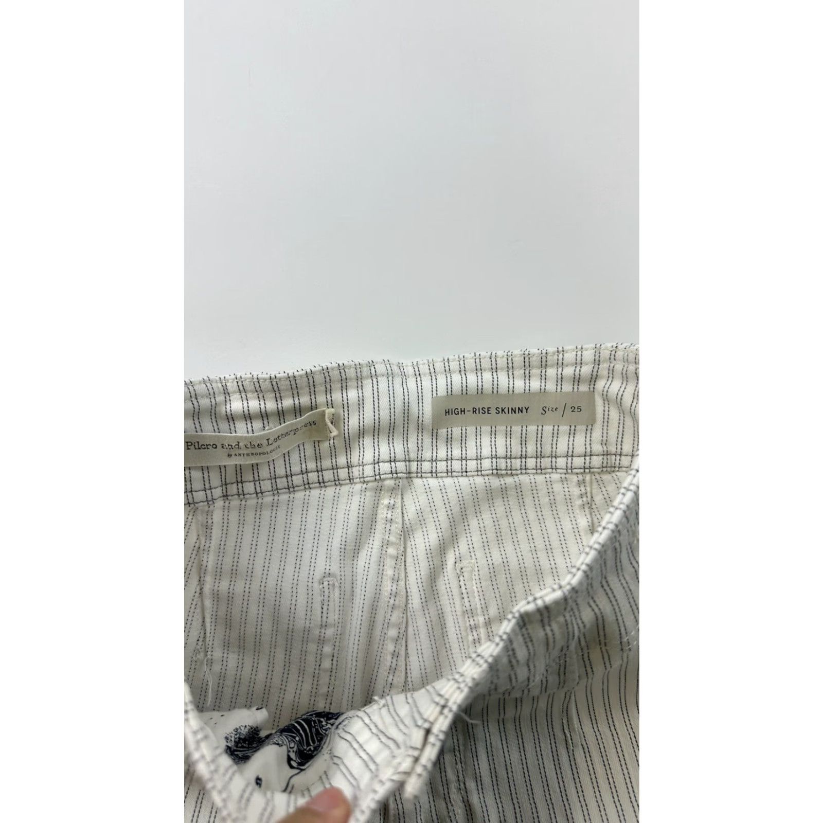 Vintage VINTAGE Pilcro and the Letterpress Pants Womens 25 White Striped High Rise Skinny Jegging Cotton Spandex Pants Women Slim Pockets Zip Button Size 42" / US 20 - 3 Thumbnail