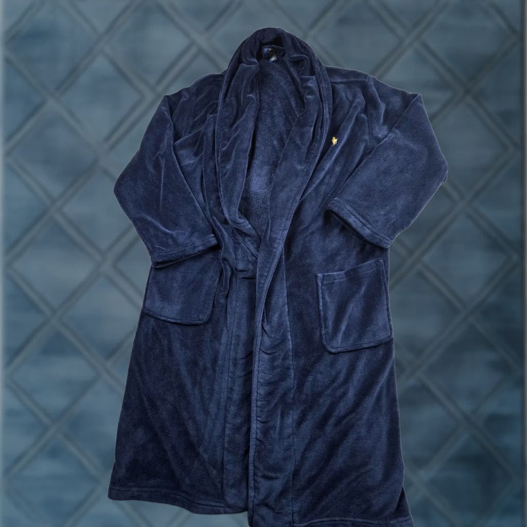 Polo Ralph Lauren Polo Ralph Lauren Robe S/M Mens Blue Microfiber Plush Pockets Long Sleeve Belted Navy/Blue Size US S / EU 44-46 / 1 - 1 Thumbnail