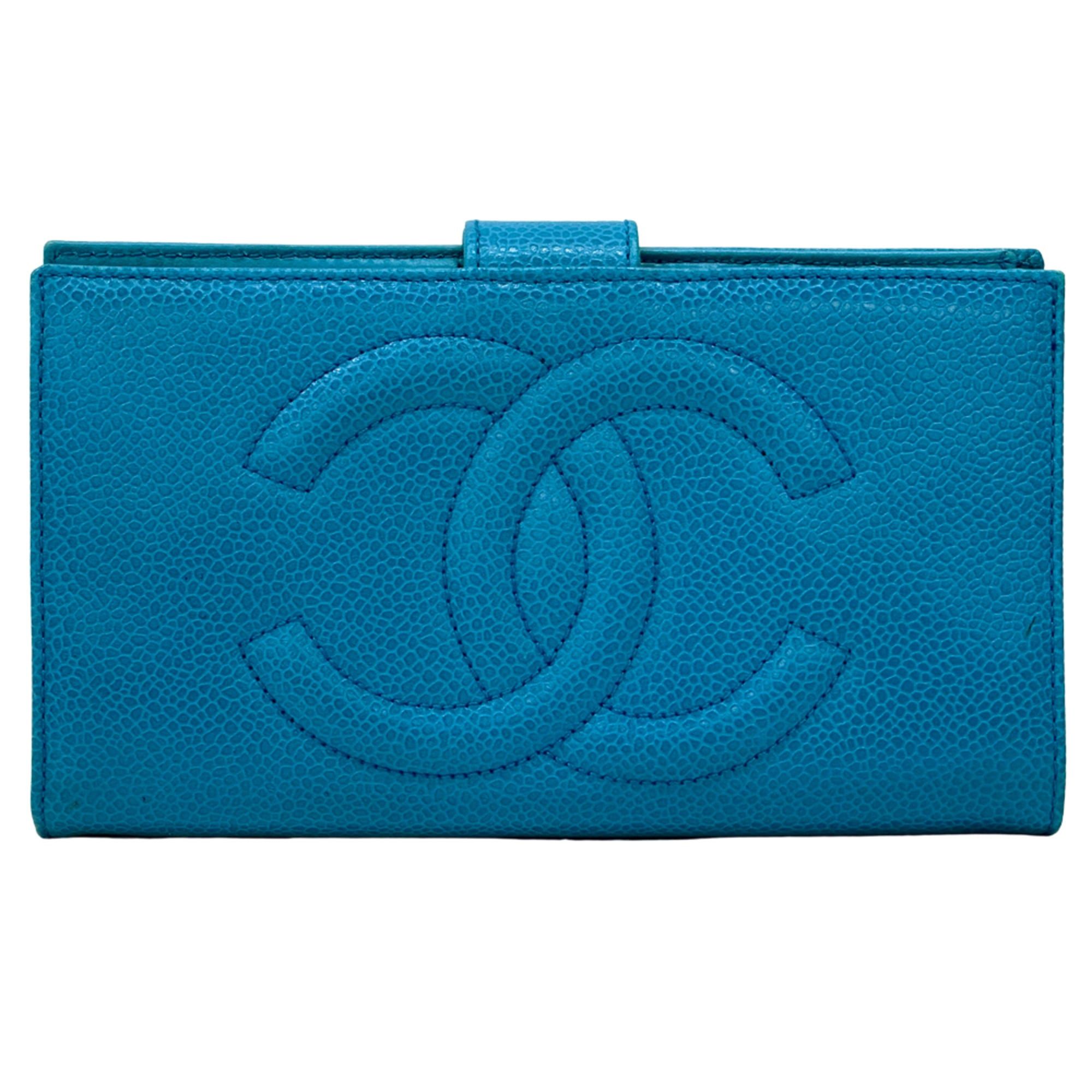 Chanel Chanel Wallet Coco Mark Women's Brand Long Caviar Leather Blue Gold Hardware Size ONE SIZE - 1 Thumbnail