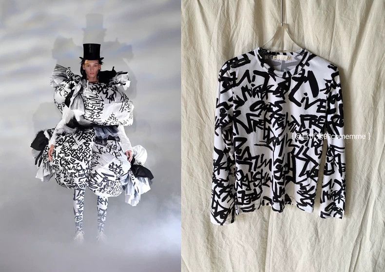 Comme des Garcons Comme Des Garcons Graffiti Text Black and White Round Neck Size S / US 4 / IT 40 - 1 Thumbnail