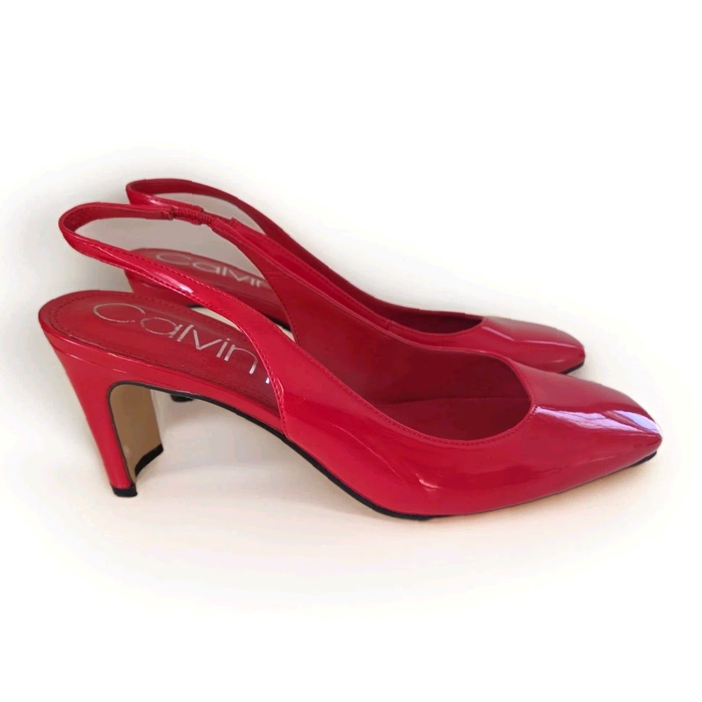 Calvin Klein VINTAGE CALVIN KLEIN Balan Red Shiny Slingback Pumps Women’s 9M Square Toes Size US 9 / IT 39 - 4 Thumbnail
