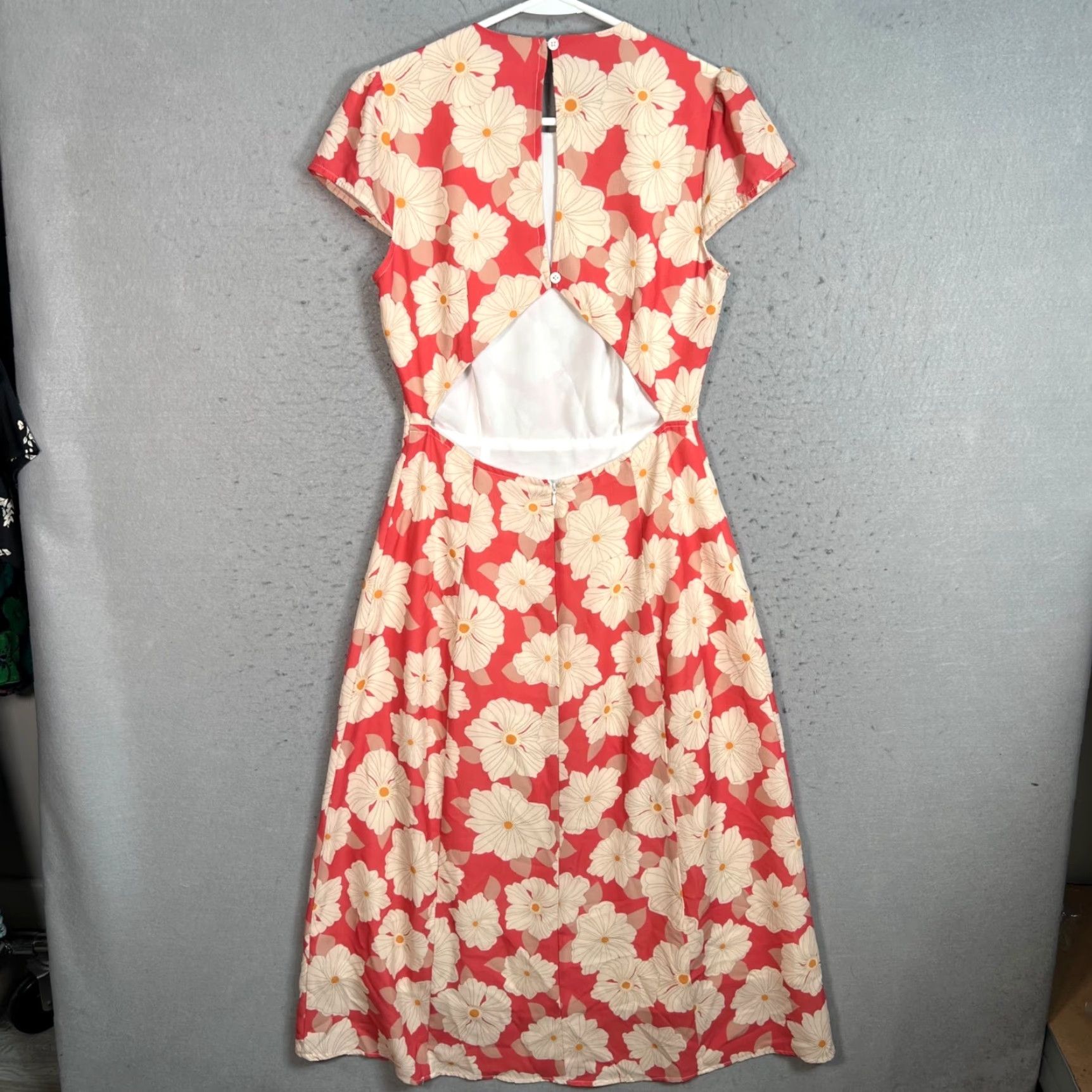 Vintage Commense Dress Womens Size S Red Floral Maxi Cap-Sleeve Round Neck Polyester Party/Cocktail Casual Size S / US 4 / IT 40 - 2 Thumbnail
