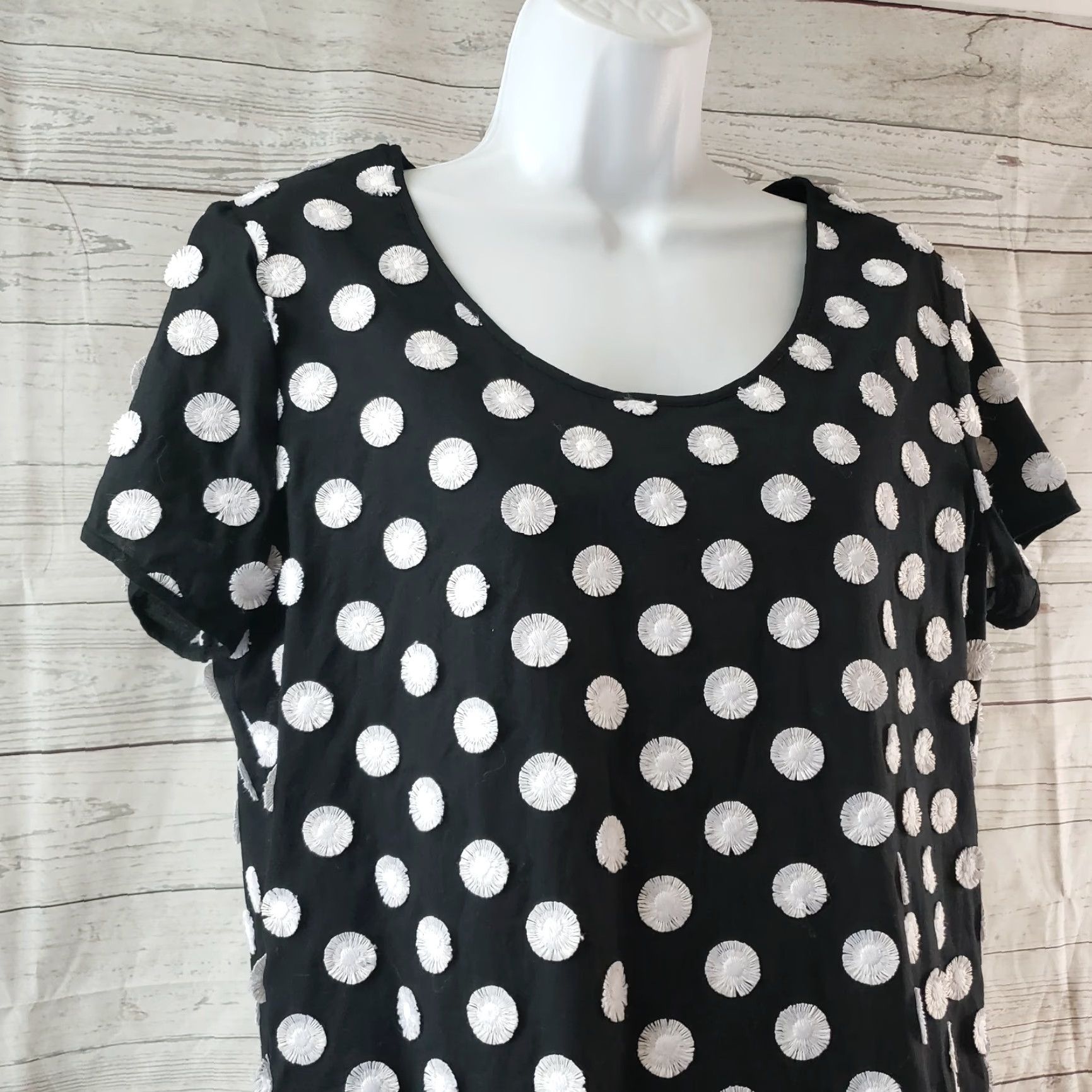Vintage Chicos Womens Top Sz S Black White Polka Dot Embellished Short Sleeve Shirt Womens XS- Small? Size S / US 4 / IT 40 - 3 Thumbnail