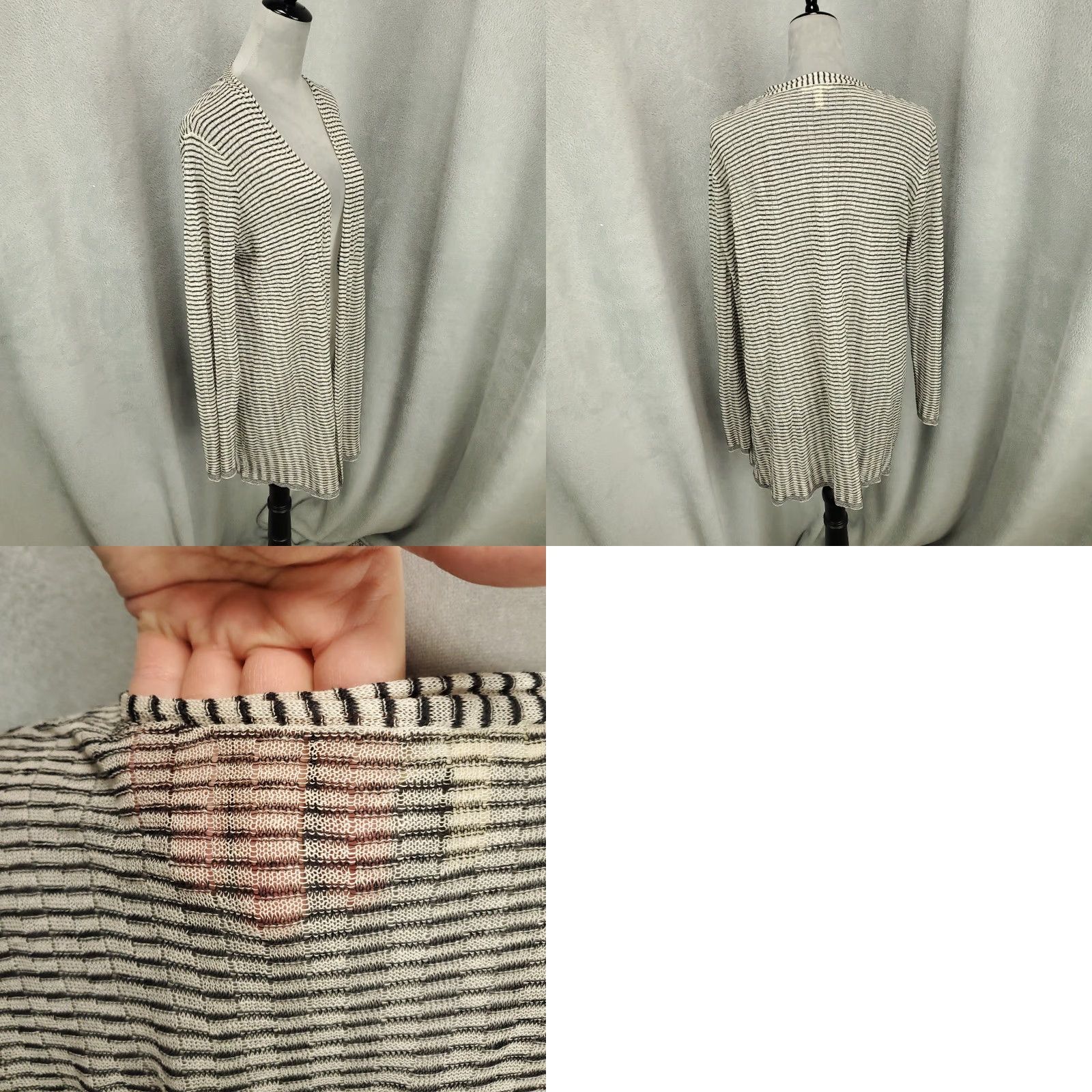 Eileen Fisher Eileen Fisher Cardigan Womens Medium Linen Blend Striped Sheer Black White Size M / US 6-8 / IT 42-44 - 8 Thumbnail