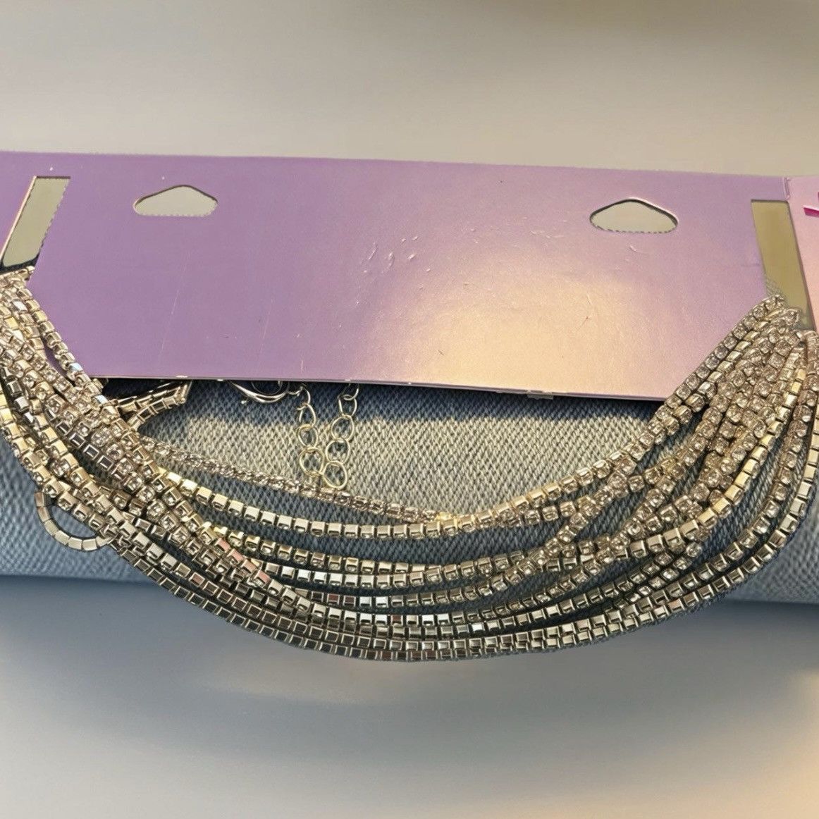Other Silver Sparkle Rhinestone Layered Adjustable Choker Necklace Size ONE SIZE - 2 Thumbnail