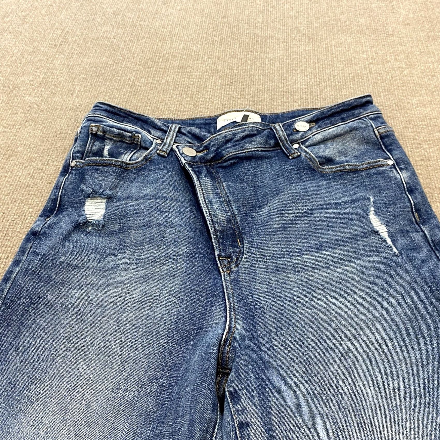 Vintage Risen Jeans Women's 32 High Rise Crossover Asymmetrical Zipper Denim Boho Blue Size 24" / US 00 / IT 34 - 2 Thumbnail