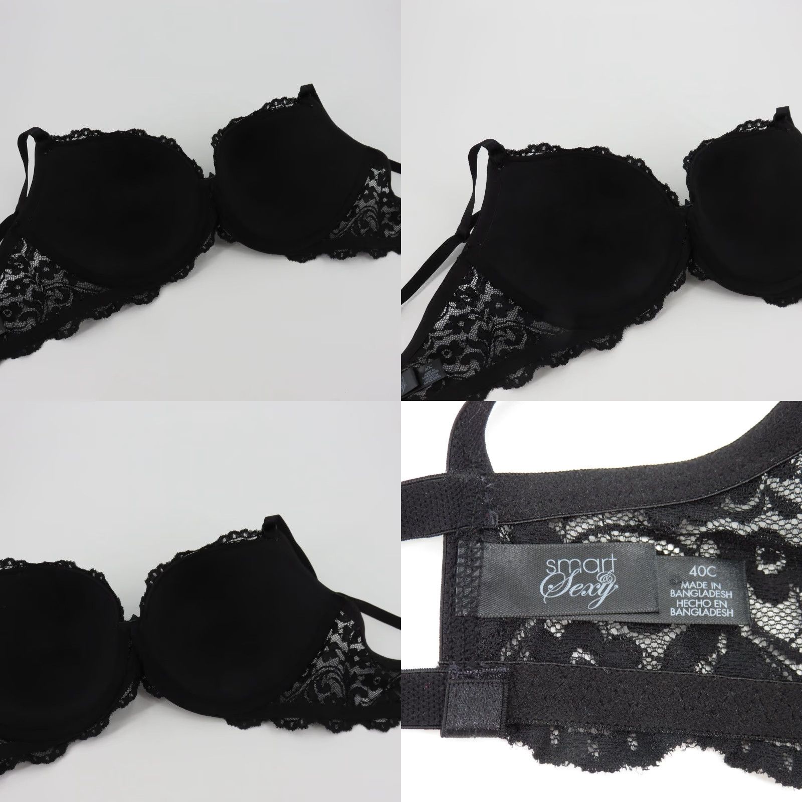 Vintage Smart & Sexy Bra 40C Push Up Underwire Padded Black Size ONE SIZE - 8 Thumbnail