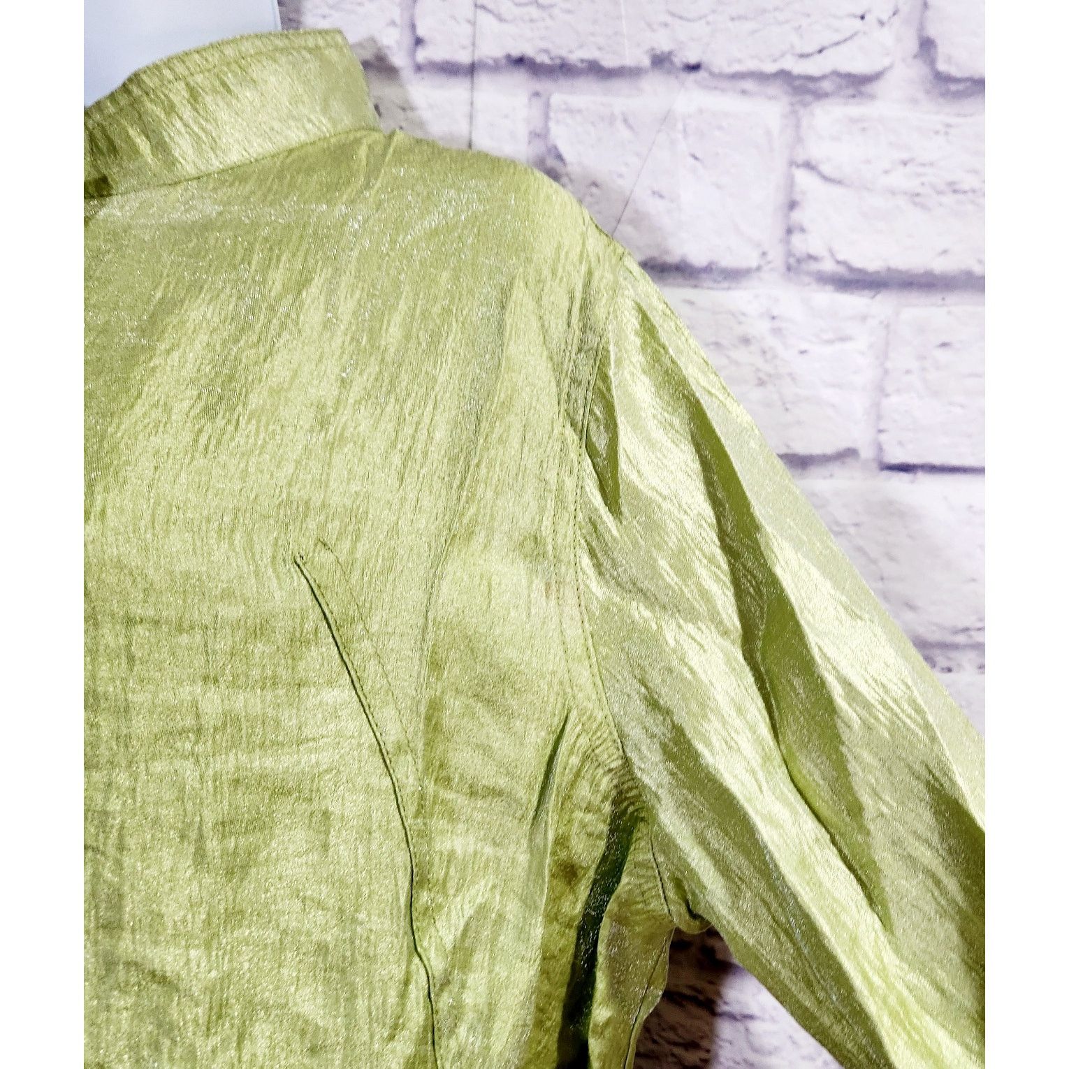 Other Linear Lime Green Shiny Material Button Up Blazer PL Soft Size L / US 10 / IT 46 - 3 Thumbnail