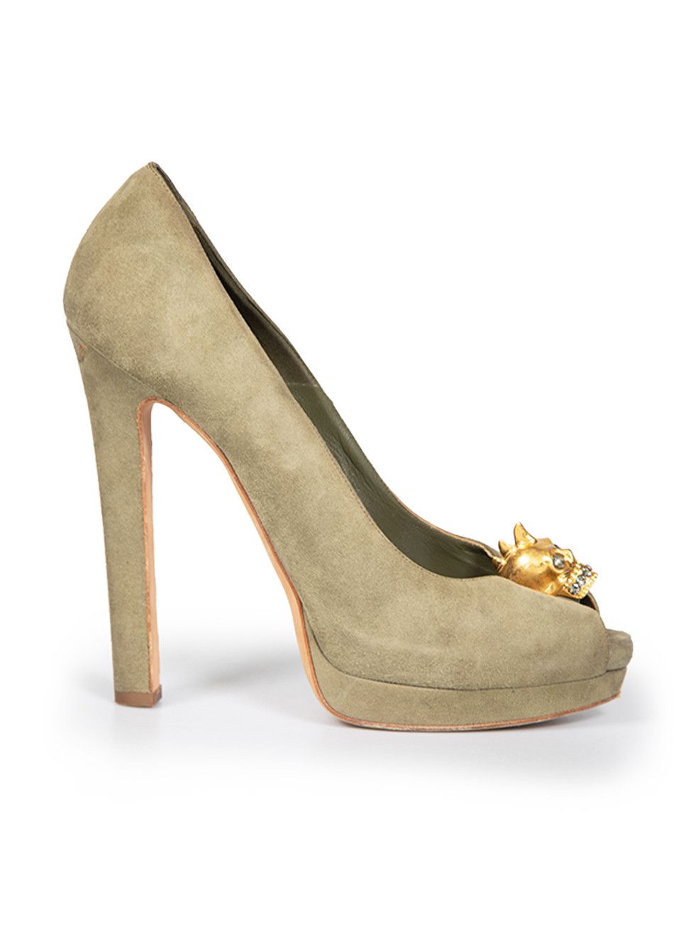 Alexander McQueen Olive Suede Embellished Skull Heels Size US 8.5 / IT 38.5 - 1 Thumbnail