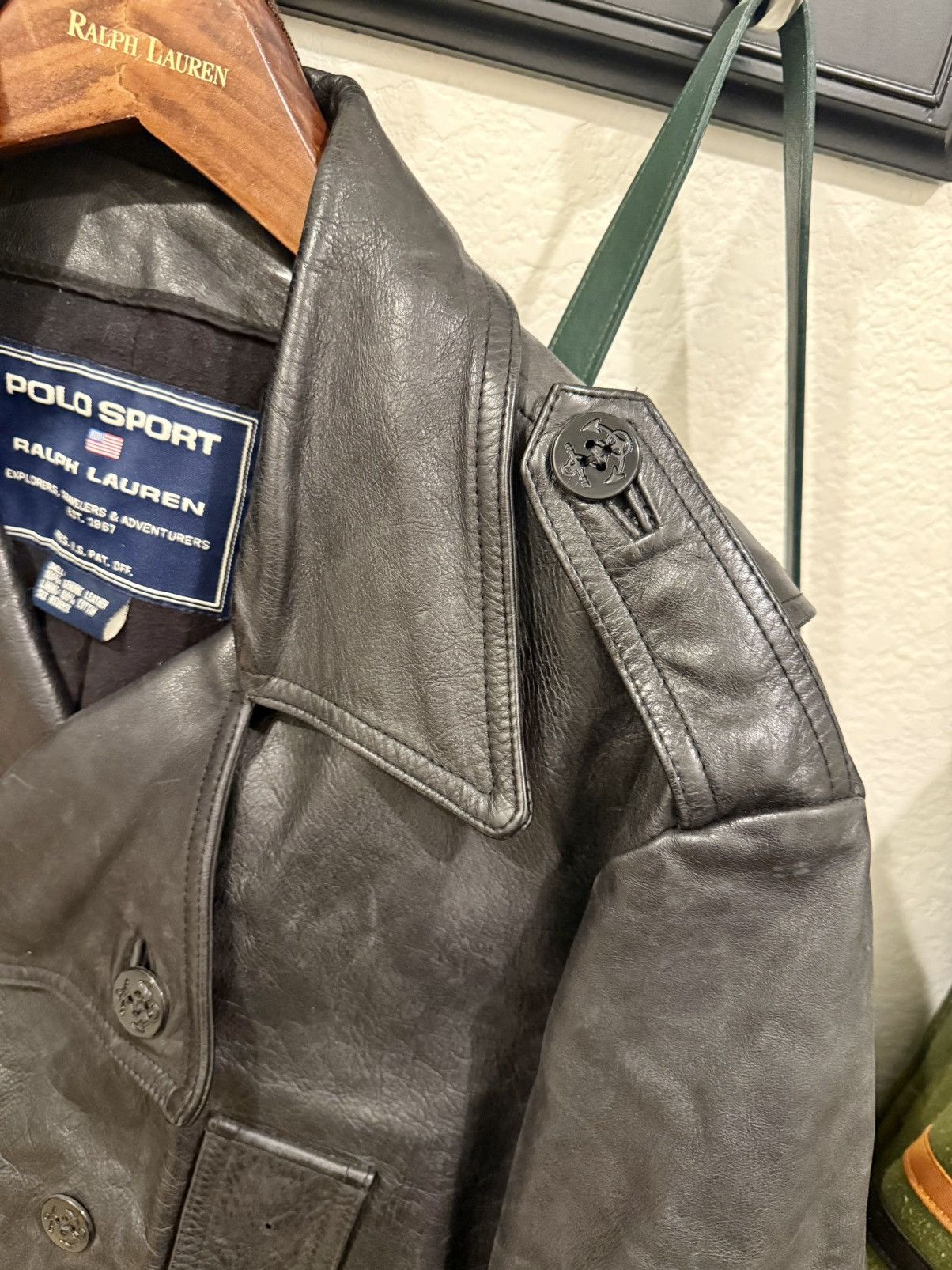 Ralph Lauren Sport “Polo Sport” Leather Peacoat – Vintage c. 1999. Perfect. Size US M / EU 48-50 / 2 - 8 Thumbnail