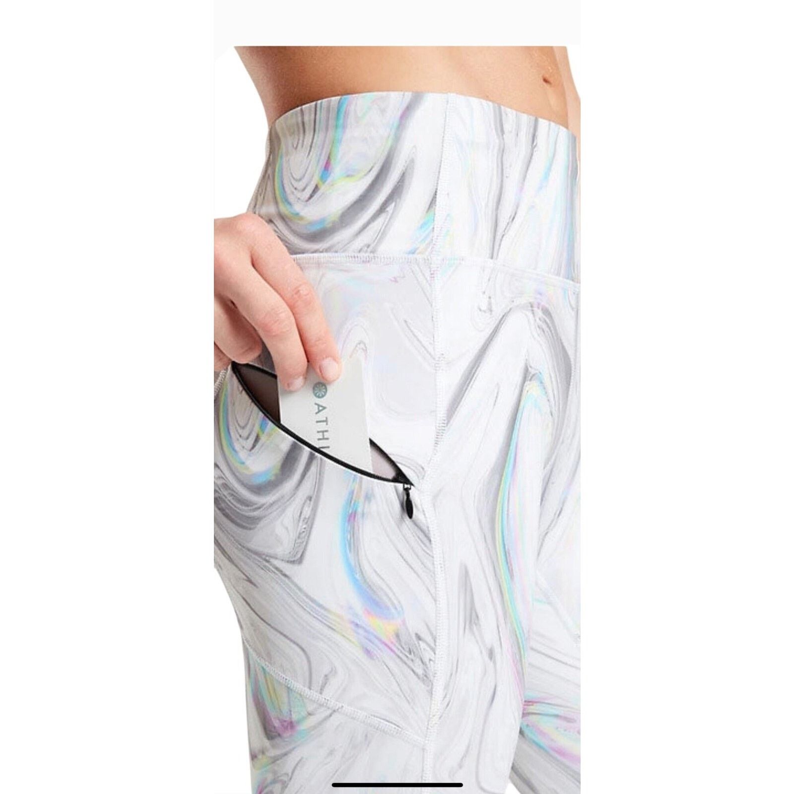 Athleta Athleta Marble Glitch Crop Run Leggings Small Pockets Size 24" / US 00 / IT 34 - 2 Thumbnail