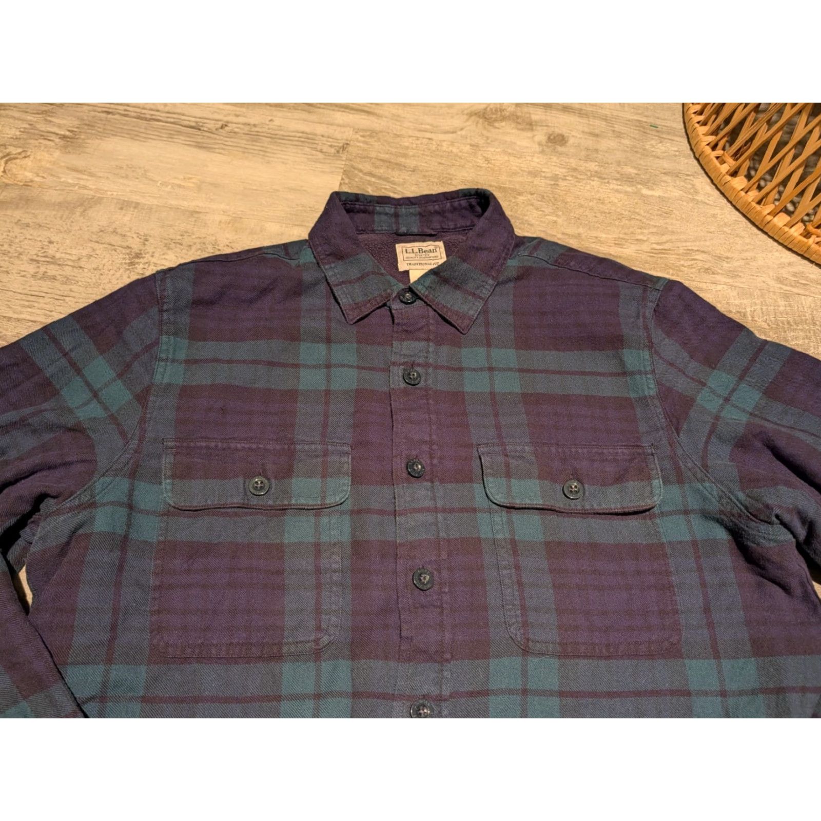 Vintage VINTAGE is not applicable; LL Bean Mens M Tall Fleece-Lined Flannel Button Up Shirt Jacket Buffalo Plaid Green Casual Workwear Size US M / EU 48-50 / 2 - 3 Thumbnail