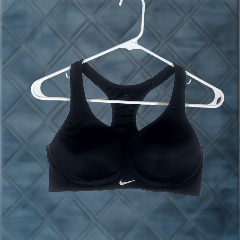 Nike Nike Dri-Fit Sports Bra Womens 34C Racerback Logo Swoosh Black Gym Run Size ONE SIZE - 1 Thumbnail