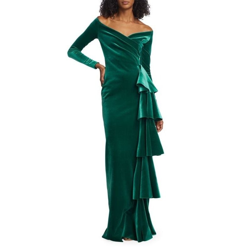 Chiara Boni NWT $1,200 CHIARA BONI LA PETITE Velvet Ruffle Gown Sz 6 Size M / US 6-8 / IT 42-44 - 1 Thumbnail