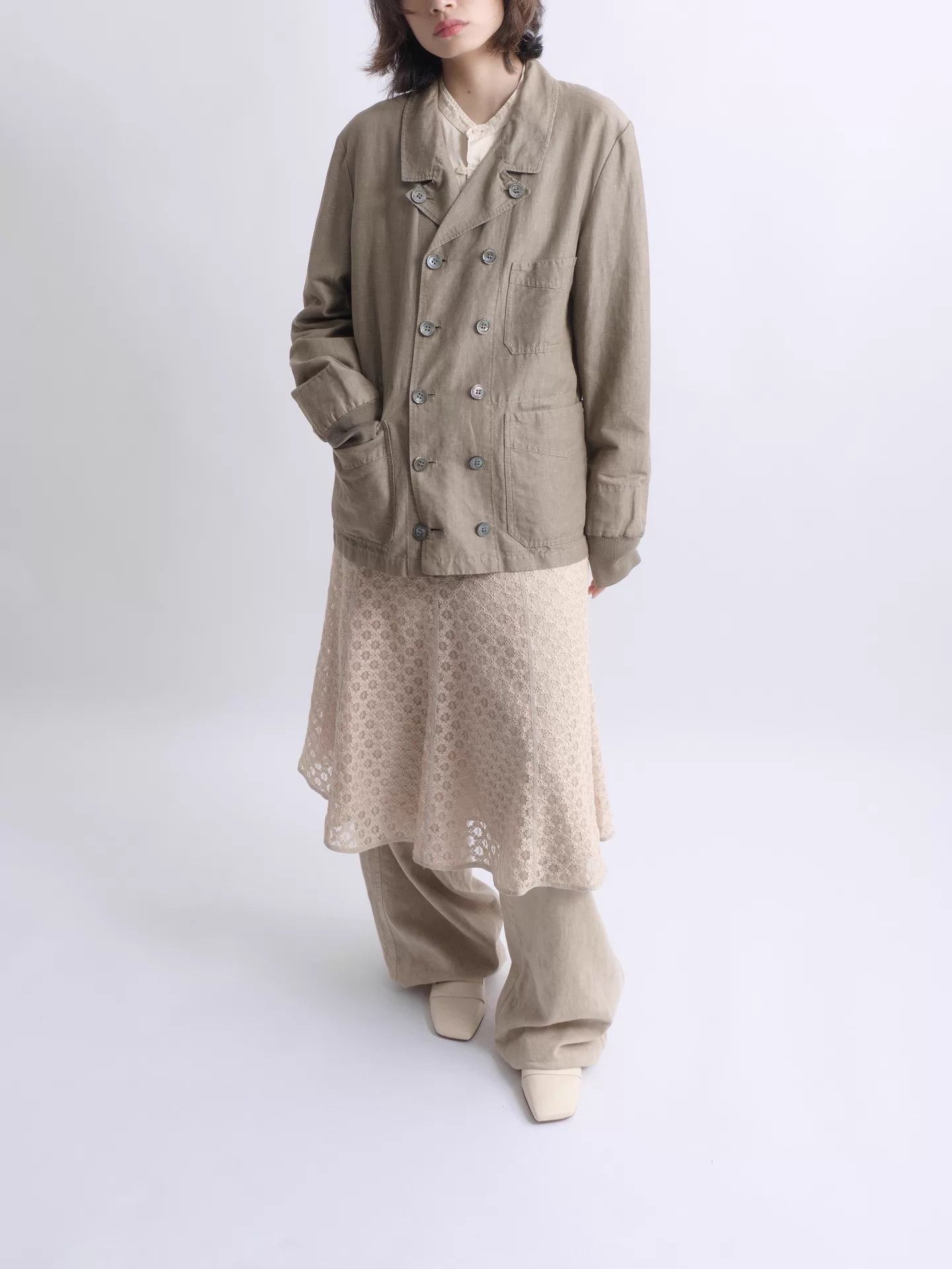 Yves Saint Laurent YSL 2007SS Khaki Cotton-Linen Double-Breasted Jacket Size US M / EU 48-50 / 2 - 1 Thumbnail