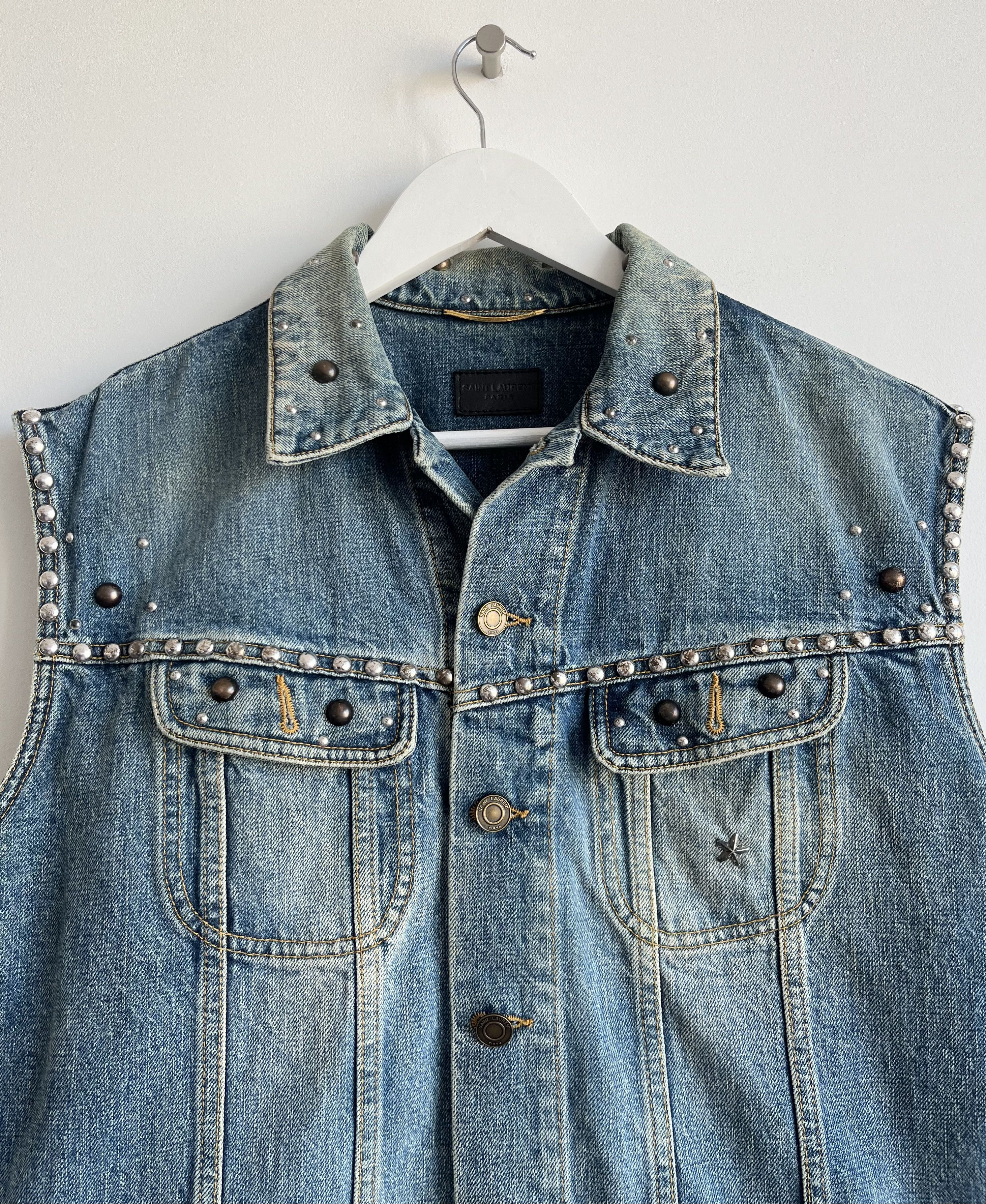 Hedi Slimane × Saint Laurent Paris SS16 Saint Laurent Studded Denim Vest Size L / US 10 / IT 46 - 1 Thumbnail