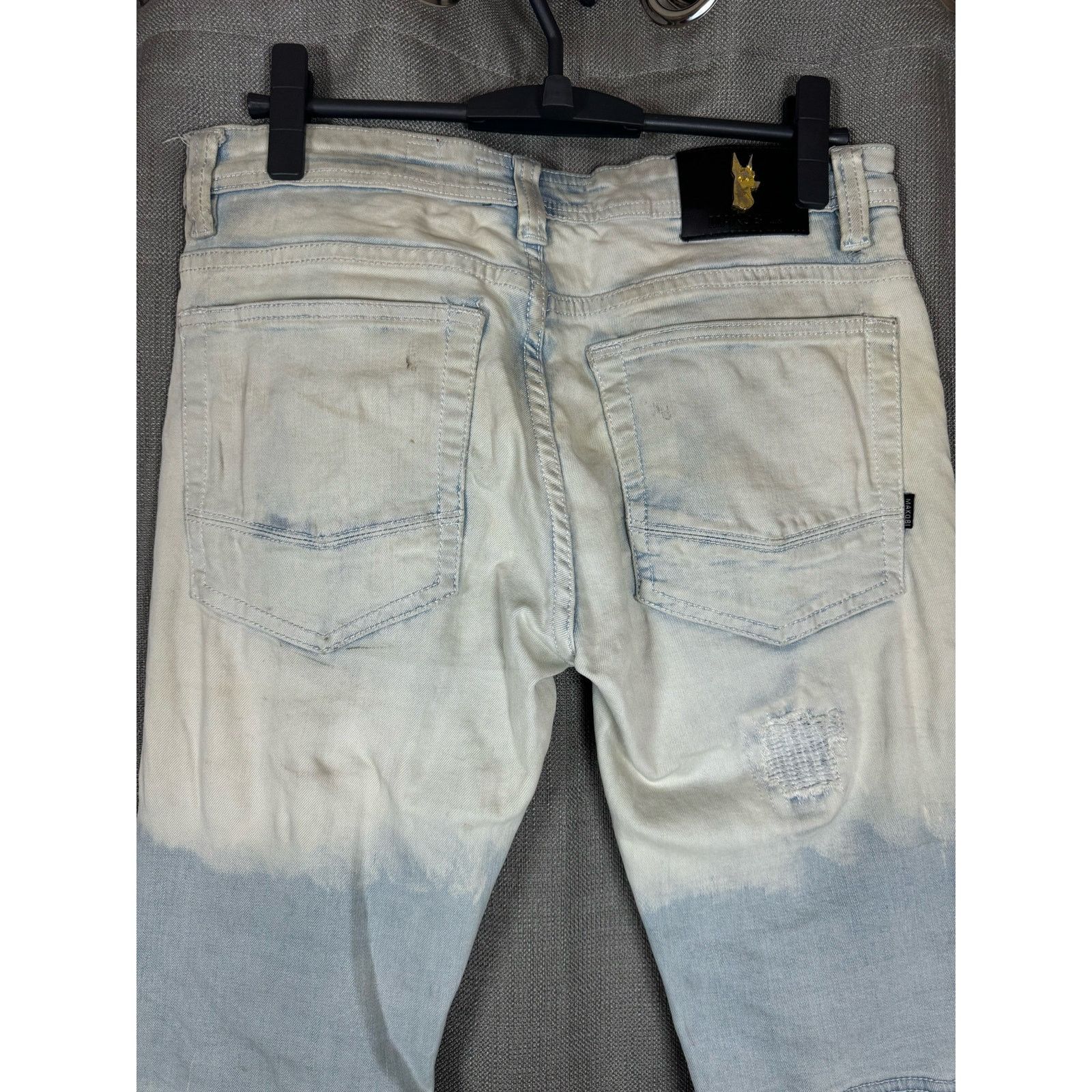 Unknown London Makobi Prado Biker Jeans With Rip & Repair Light Wash Mens Size US 30 / EU 46 - 4 Thumbnail