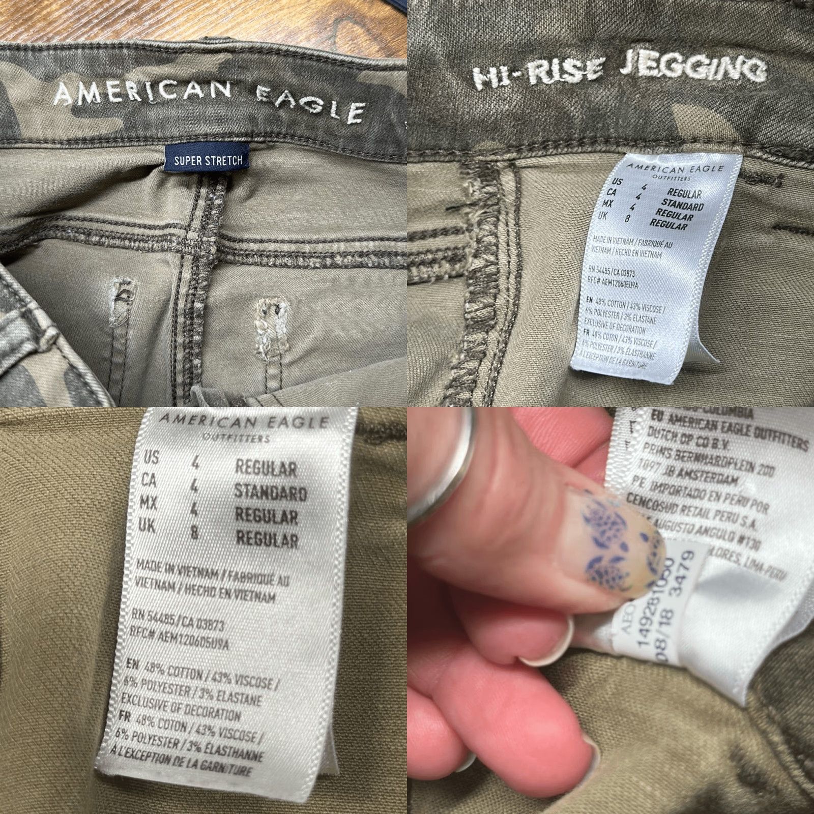 Vintage American Eagle AE Jeans Womens 4 Camo Hi Rise Jegging Super Stretch Legging Size 27" / US 4 / IT 40 - 8 Thumbnail