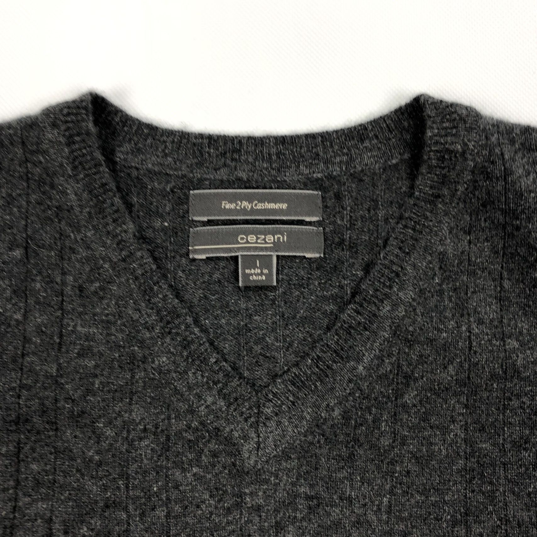 Vintage Cezani Men’s L Cashmere V-Neck Ribbed Knit Pullover Sweater Gray Regular Size Rib-Knit Lightweight All Seasons Casual Business Everyday Sweater Mens Size US L / EU 52-54 / 3 - 2 Thumbnail