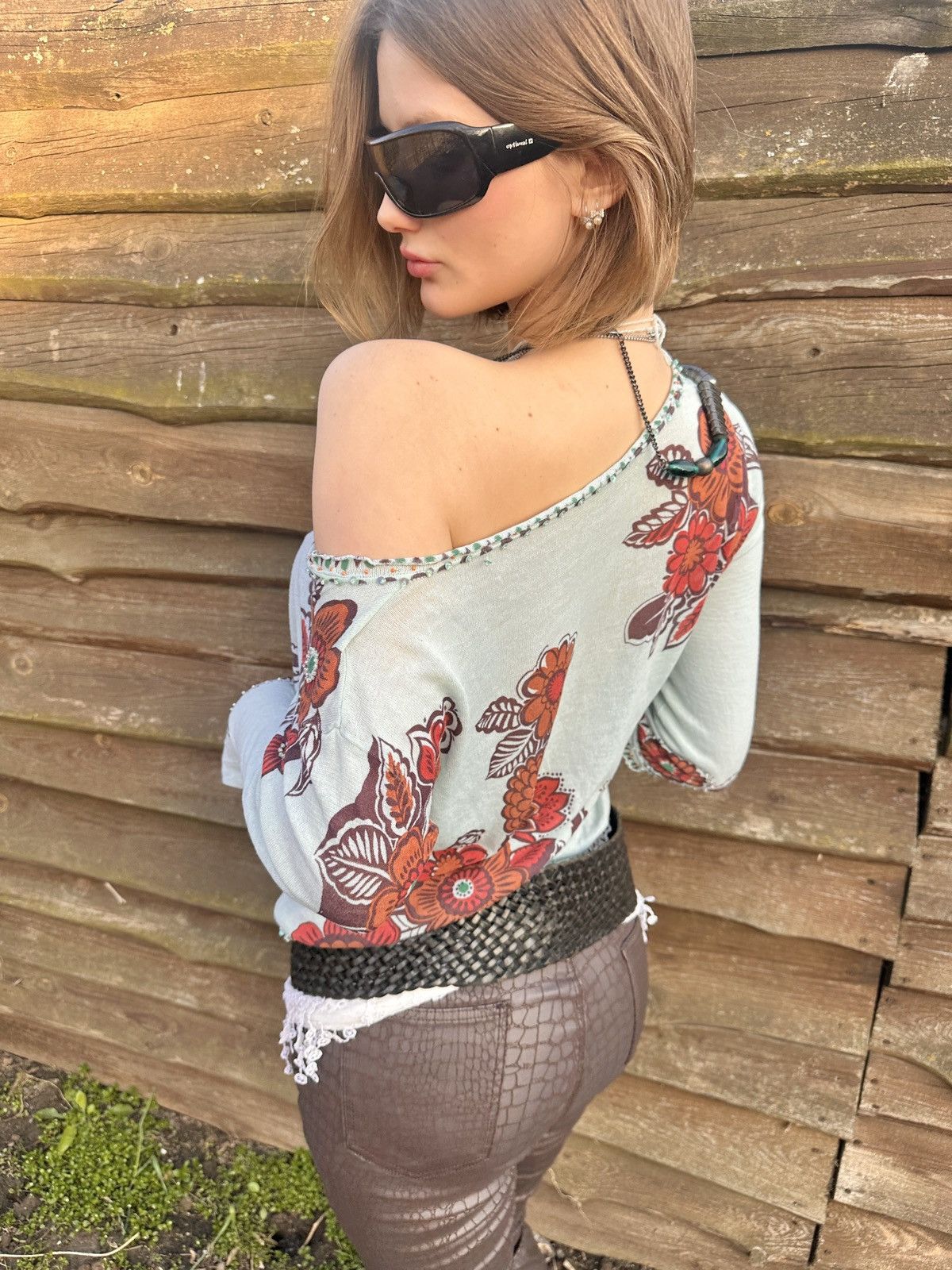 Vintage Vintage 100% cotton baby blue boho off the shoulder top Size S / US 4 / IT 40 - 3 Thumbnail