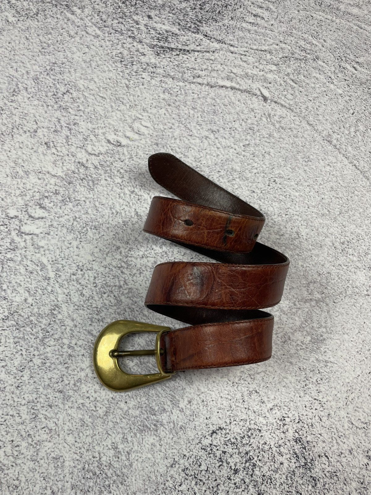 Jil Sander × Vintage Jil Sandre Leather Belt in Brown and Gold Buckle Size ONE SIZE - 1 Thumbnail