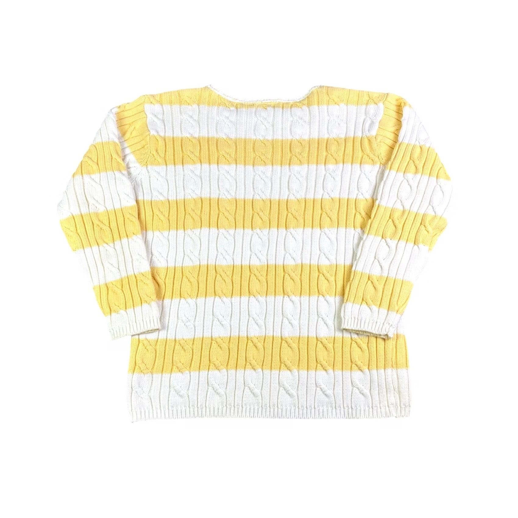 Liz Claiborne Liz Claiborne Yellow White Stripe Cable Knit Sweater Pullover Top Women's M Shirt/Top Pullover Knit Crew Neck Long Sleeve Casual Vintage: No Size M / US 6-8 / IT 42-44 - 2 Thumbnail