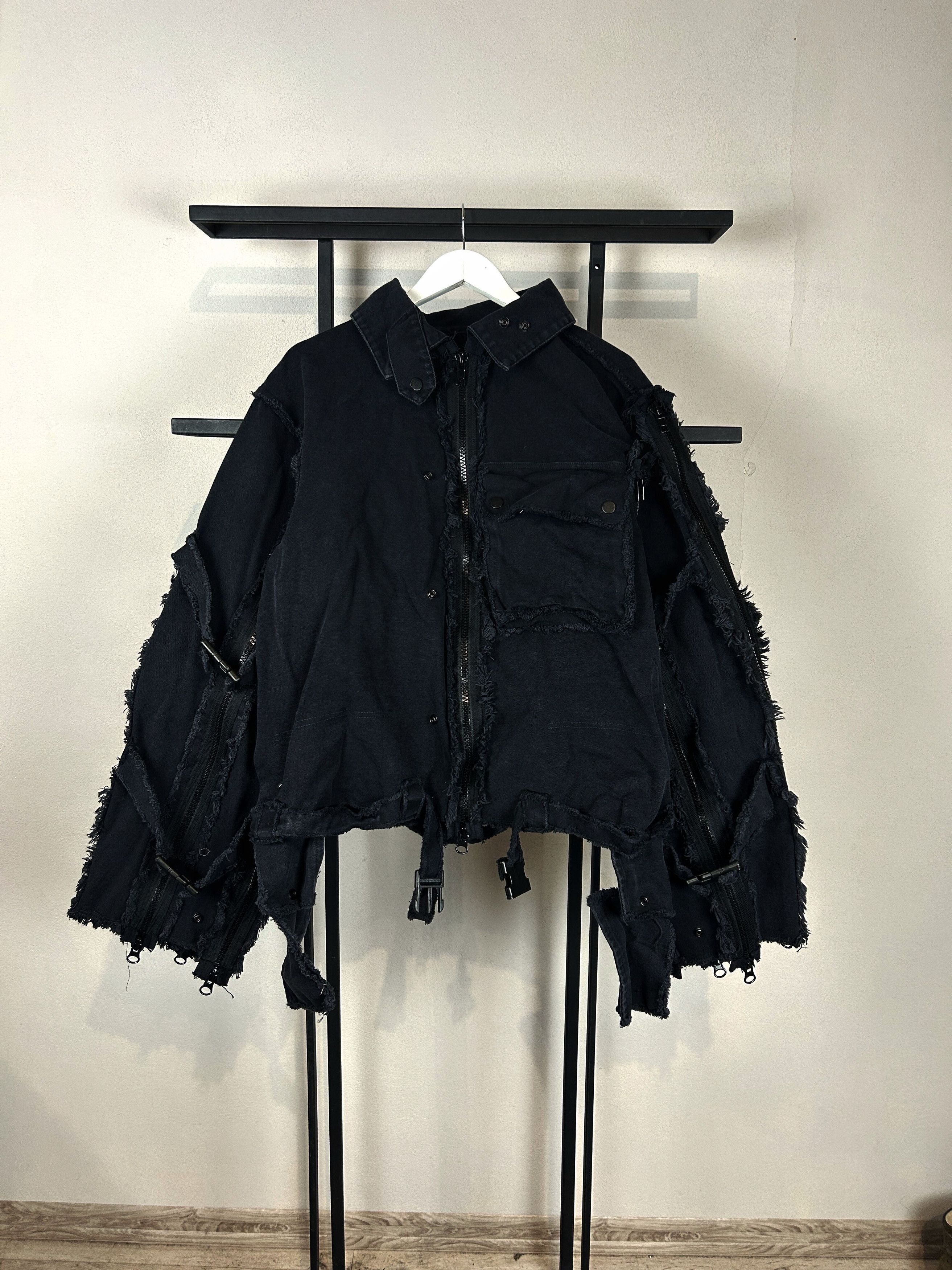Yohji Yamamoto Distressed Black Cropped Jacket Zip Sleeve Grunge Punk Y2K Size US XL / EU 56 / 4 - 2 Thumbnail