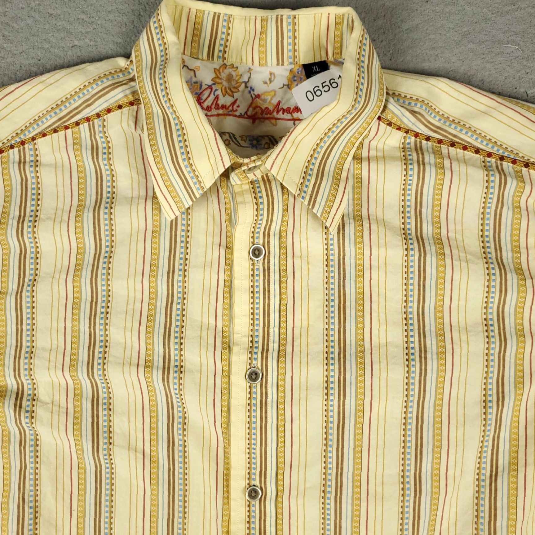 Robert Graham Robert Graham Shirt Mens XL Yellow/Beige Striped Button Up Long Sleeve Size US XL / EU 56 / 4 - 2 Thumbnail