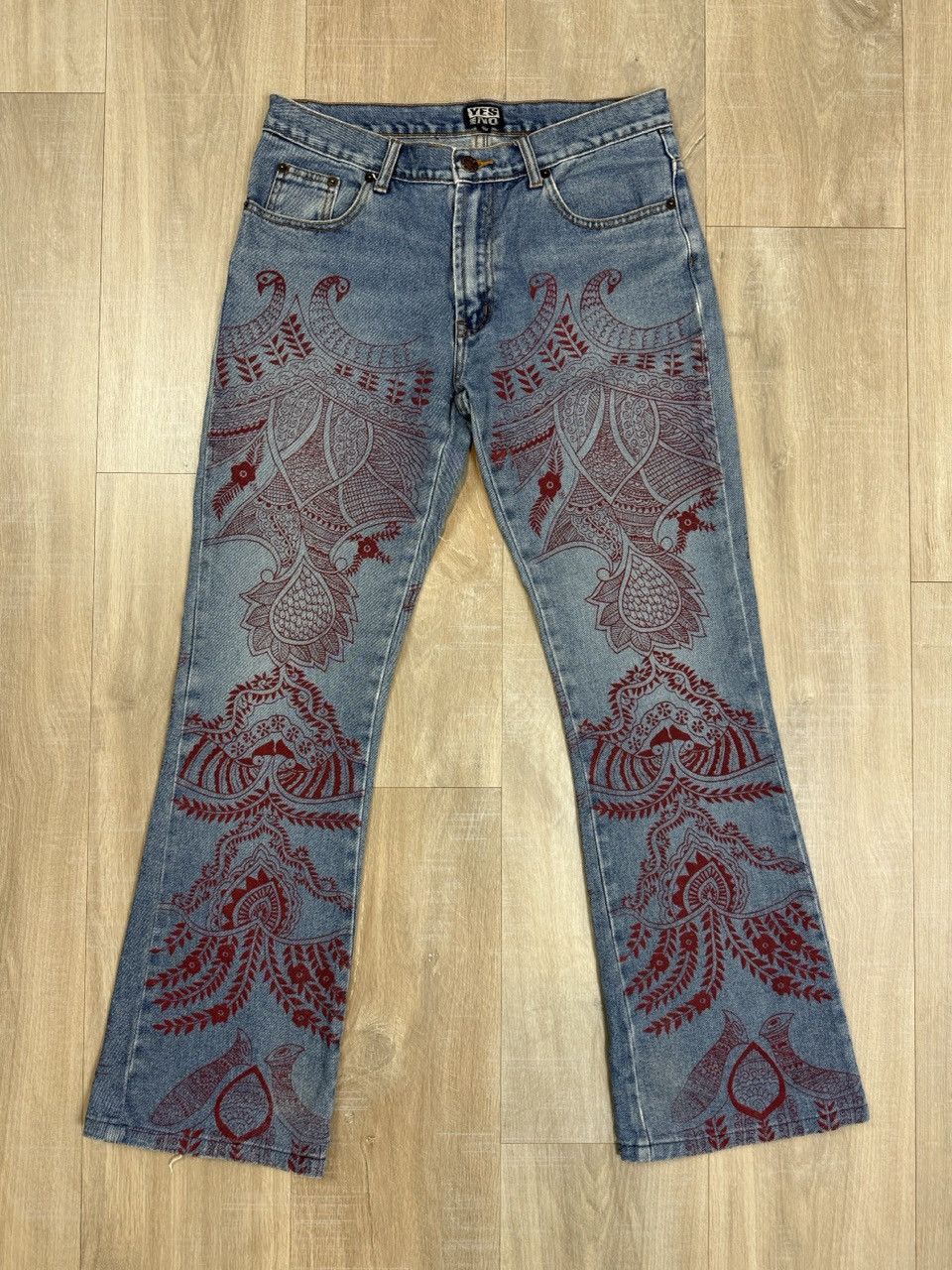 Vintage Yes Or No Extreme Fit Denim Red Henna Print All Round Size 32" / US 10 / IT 46 - 2 Thumbnail