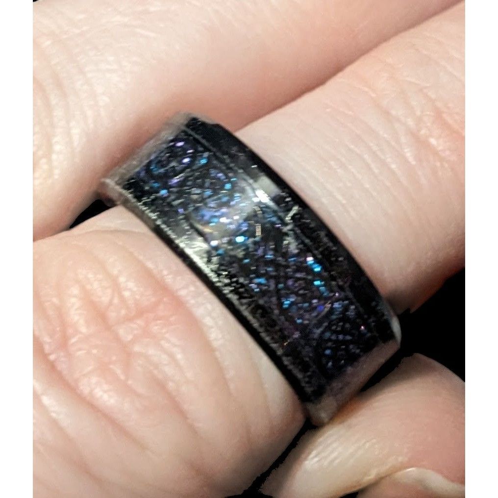 Other Gothic Black Stainless Steel Blue And Purple Glitter Inlay R Size ONE SIZE - 9 Thumbnail