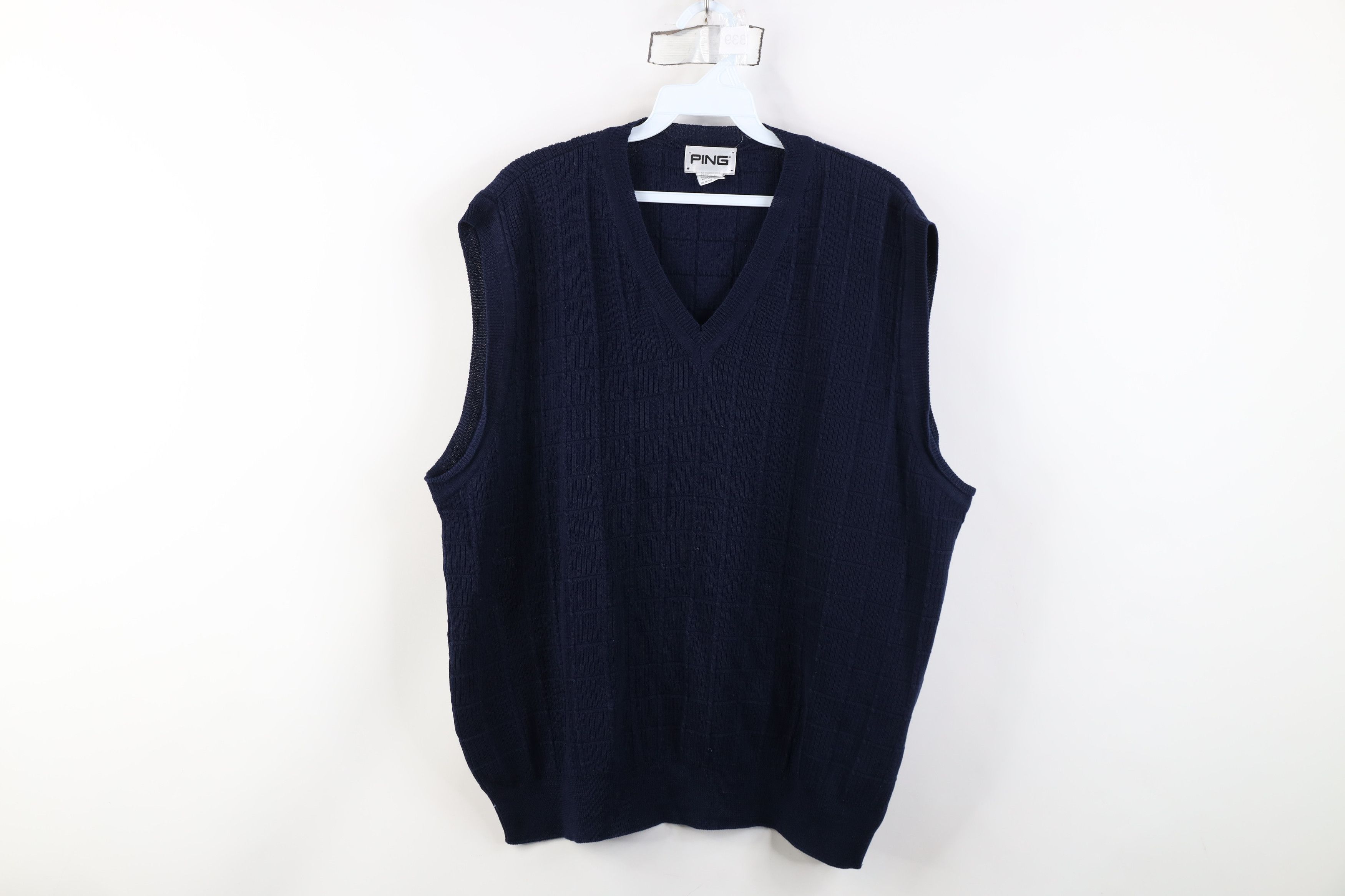 PING Vintage 90s Ping Golf Cotton Cable Knit Sweater Vest Blue Size US M / EU 48-50 / 2 - 1 Thumbnail