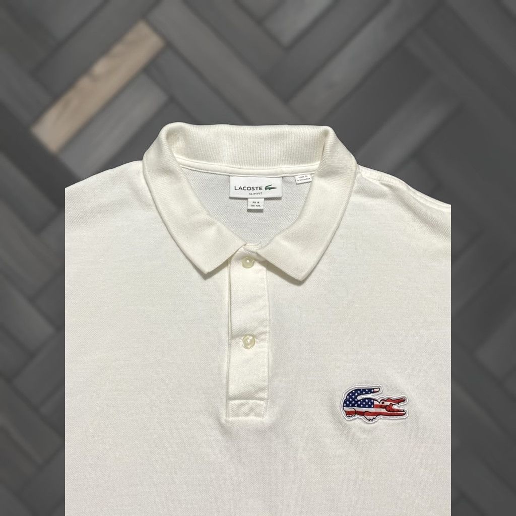 Lacoste Lacoste Polo Shirt Mens 4XL White Slim Fit American Flag Croc Embroidered Logo Shirt Size US XXL / EU 58 / 5 - 1 Thumbnail