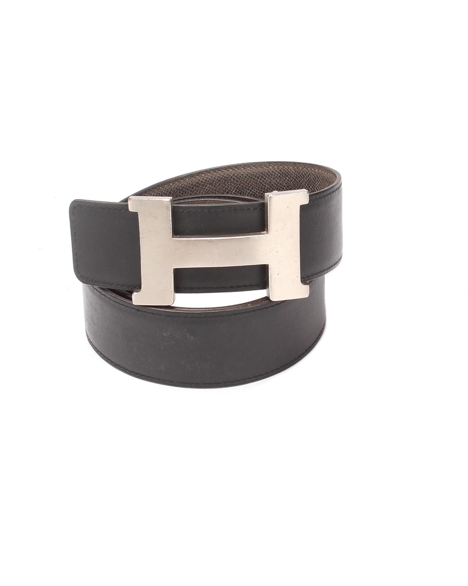 image of Hermes Black Leather Constance Belt - B Condition, Men's