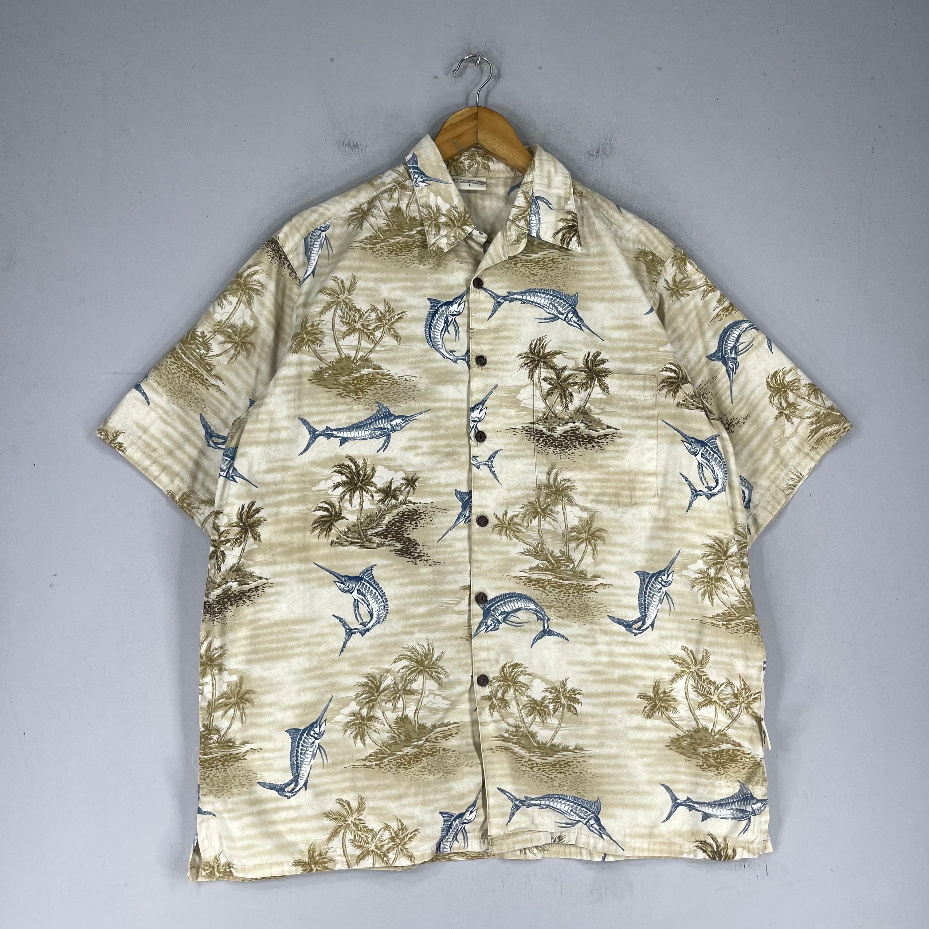 Japanese Brand × Vintage Vintage Hawaiian Aloha Tropical Marlin Fish Printed Shirt Size US L / EU 52-54 / 3 - 4 Thumbnail