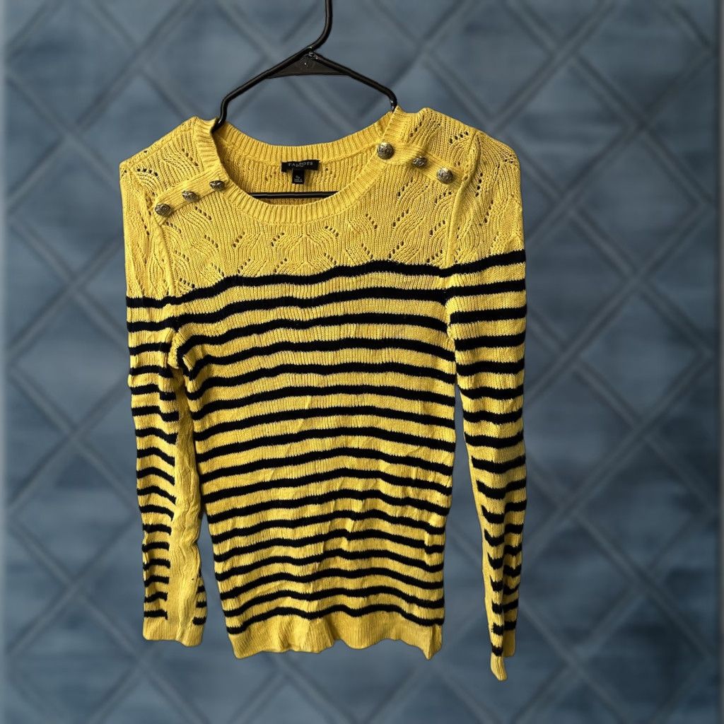 Talbots Talbots Women’s Sweater Knit Pointelle Button Shoulder Yellow Size PS Pullover Knit Crew Neck Casual, Party/Cocktail, Travel Womens Size S / US 4 / IT 40 - 1 Thumbnail