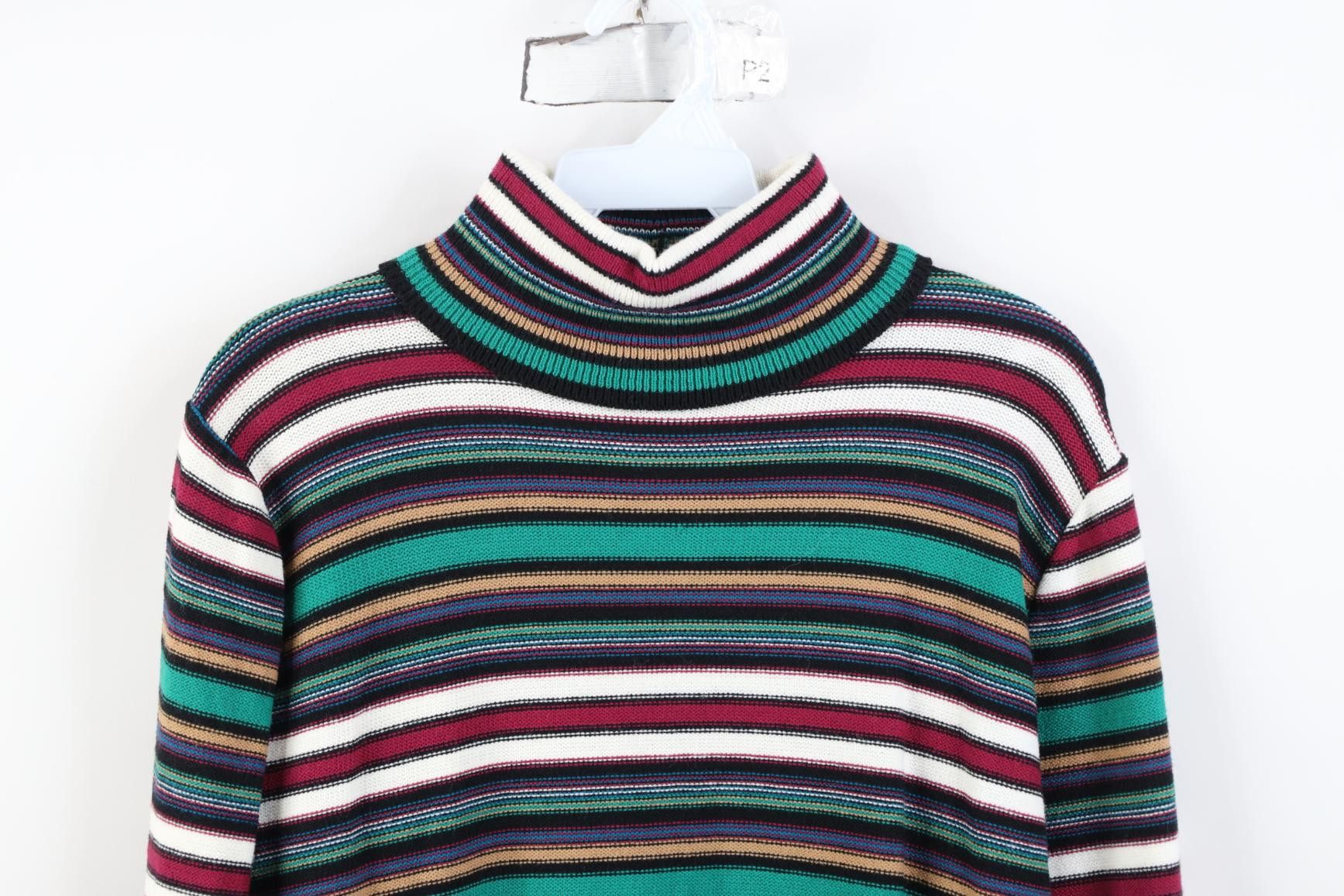 Vintage Vintage 90s Creek Striped Knit Turtleneck Sweater USA Size L / US 10 / IT 46 - 2 Thumbnail
